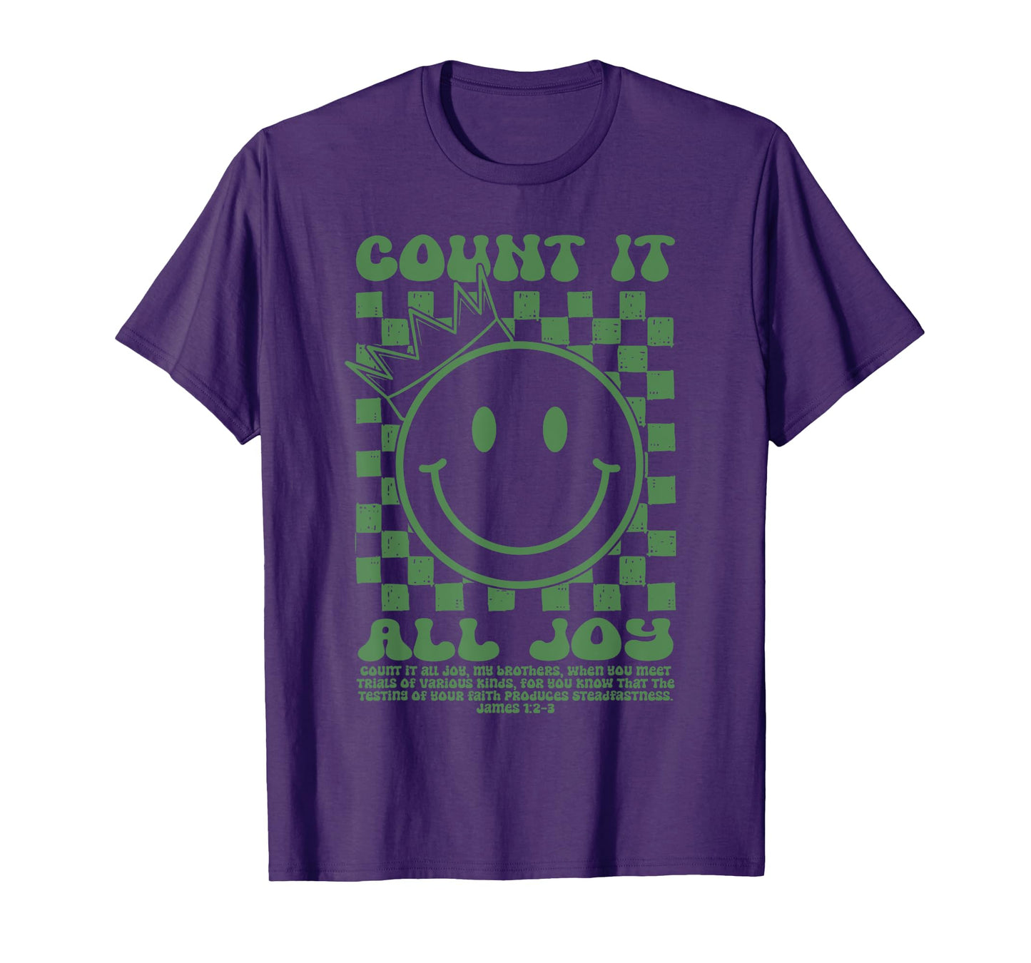 Count It All Joy Christian Bible Verse Groovy Smile Face T-Shirt
