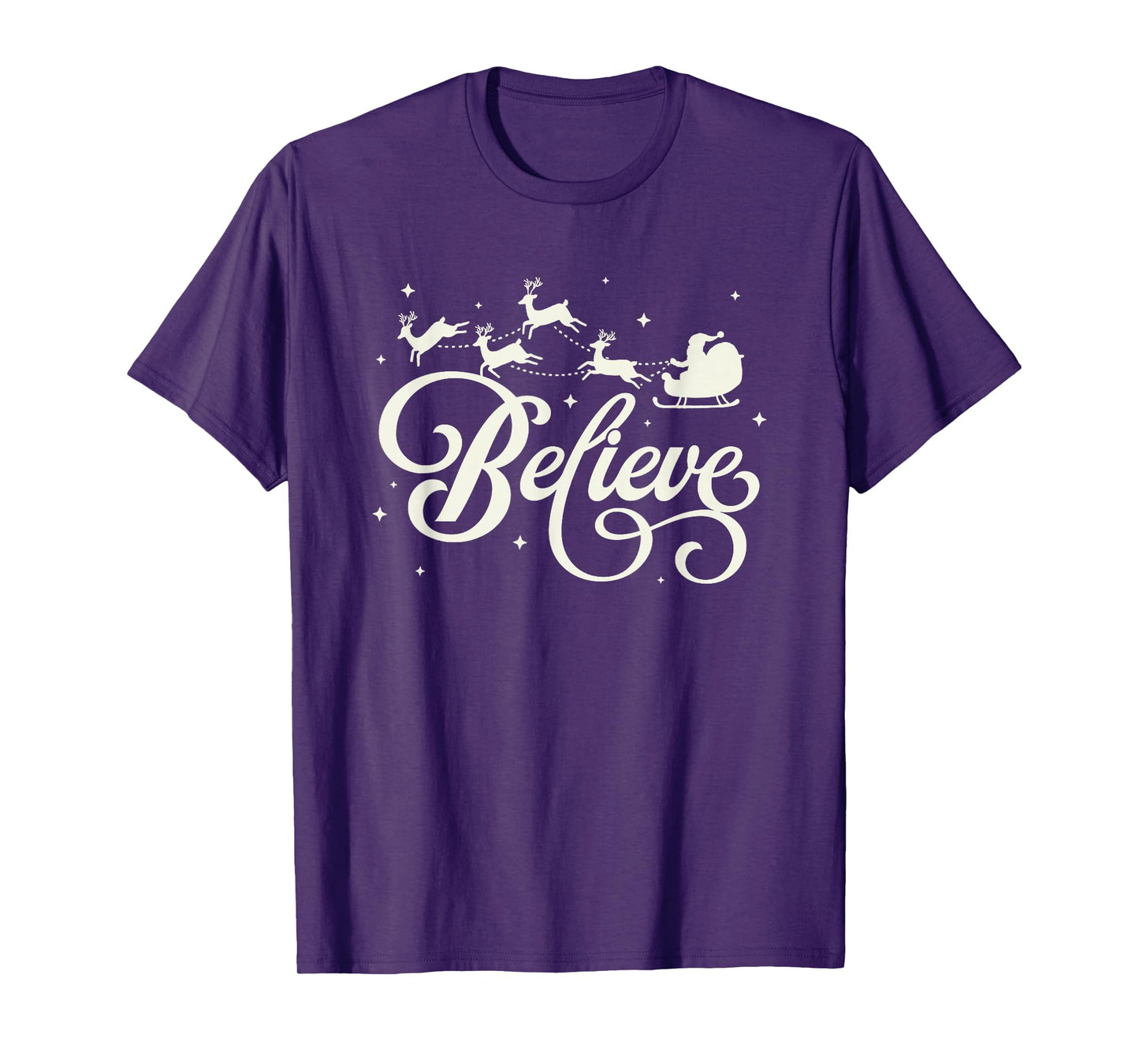 Trendy Apparel Christmas Santa and Reindeers Believe T-Shirt