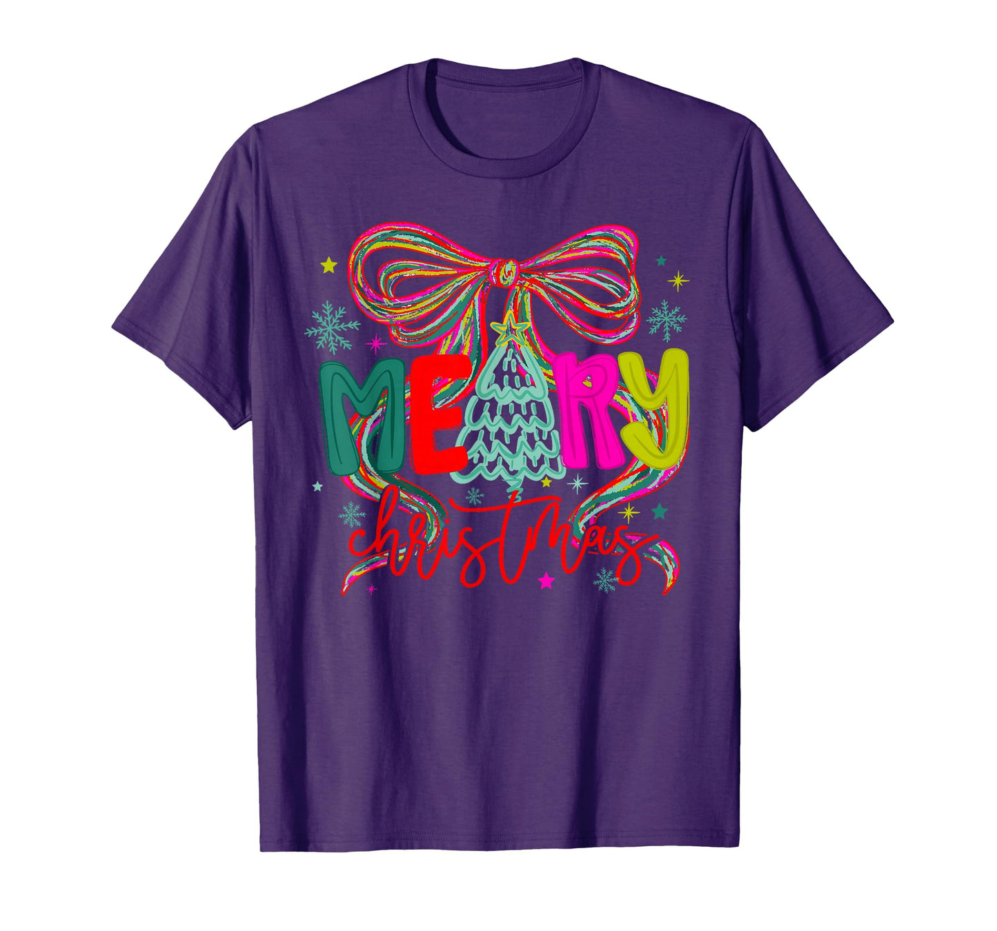 Coquette Bow Merry Christmas Xmas Tree Holiday Santa Squad T-Shirt
