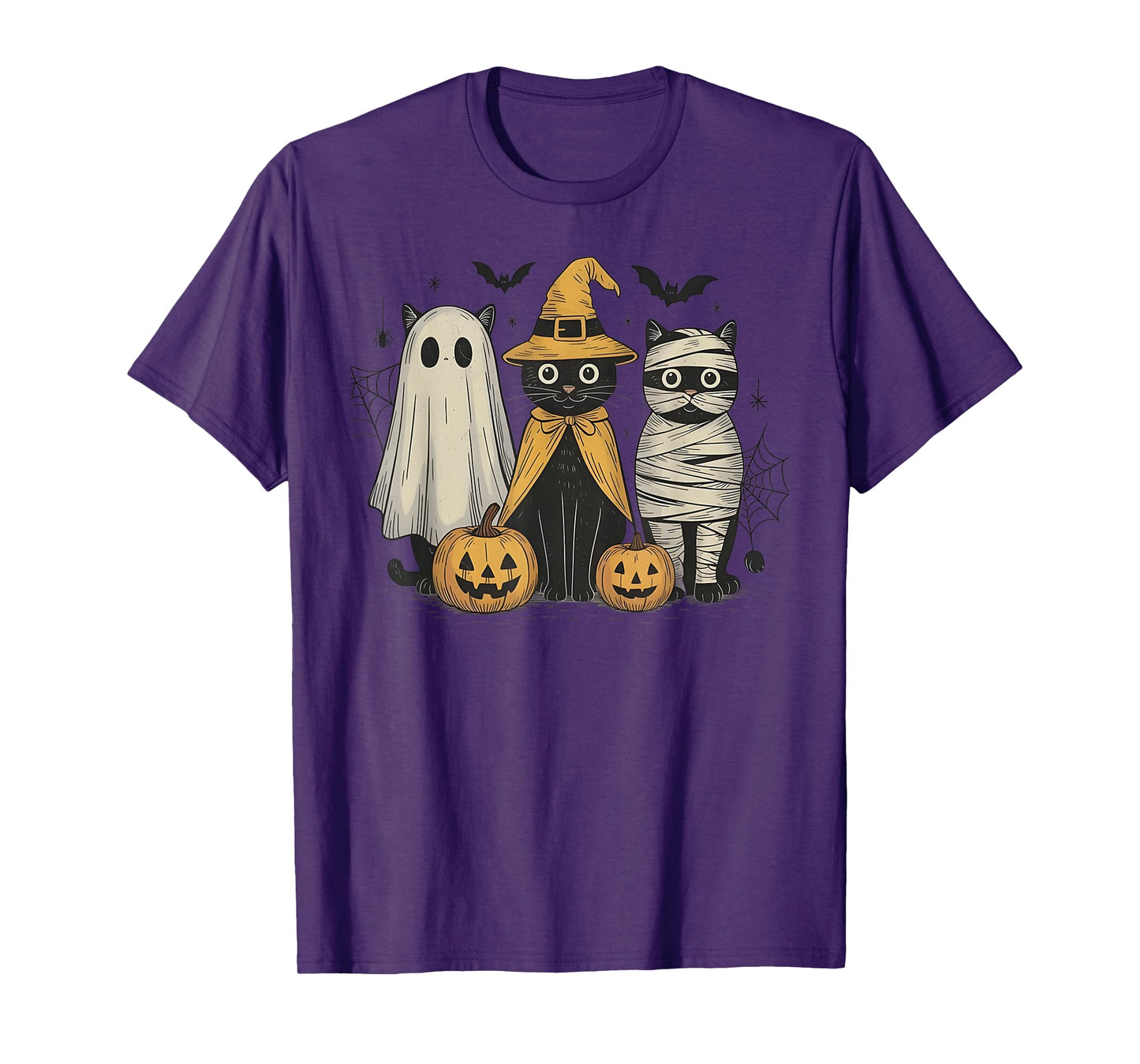 Black Cat Witch Ghost Scary Halloween Pumpkin Men Kids Gifts T-Shirt