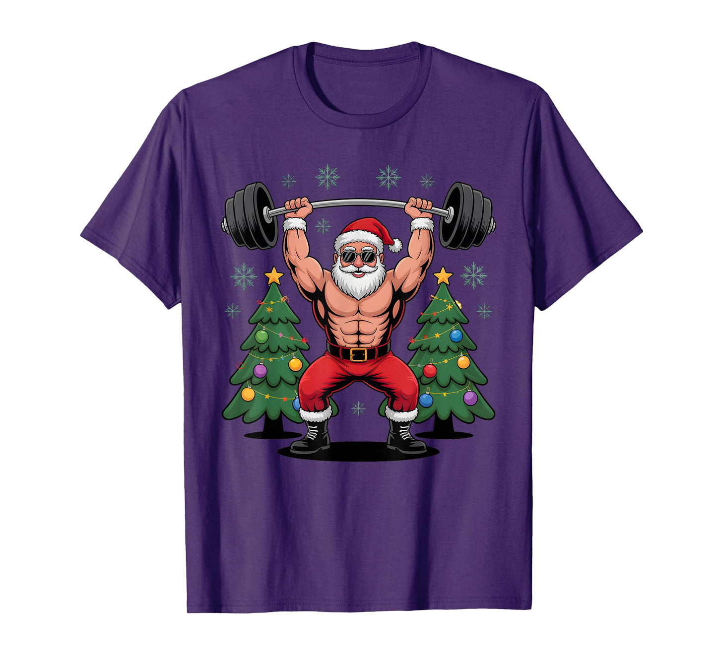 Muscular Santa Weightlifting Funny Christmas Holiday Outfit T-Shirt