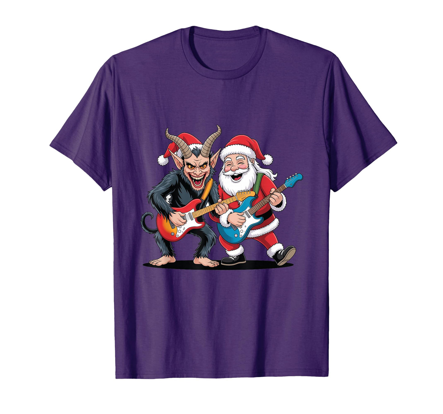 Evil Krampus Santa Claus Christmas Guitar Electric Rock T-Shirt