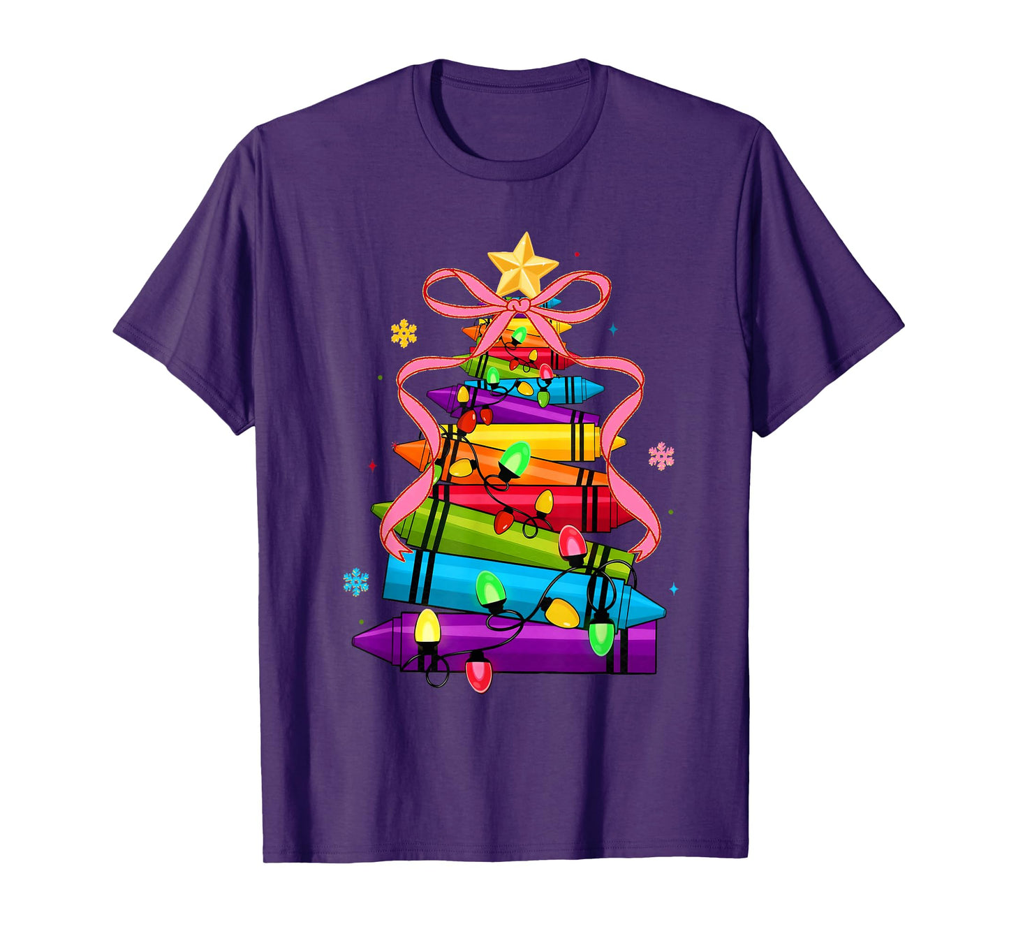 School Xmas Crayon Christmas Tree Lights Teacher Student T-Shirt