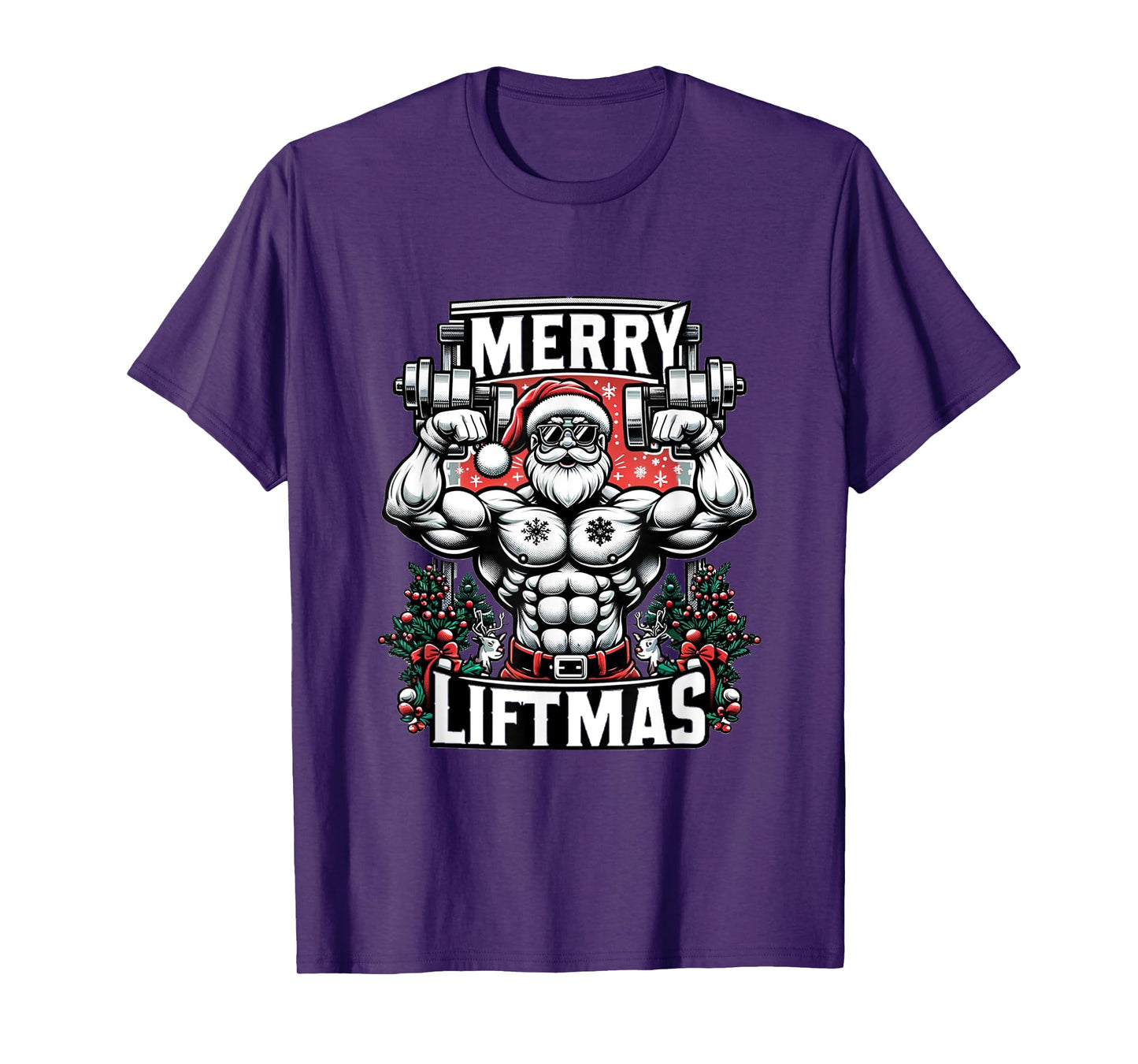 Merry Liftmas Christmas Fitness Madness Gym Santa Deadlift T-Shirt