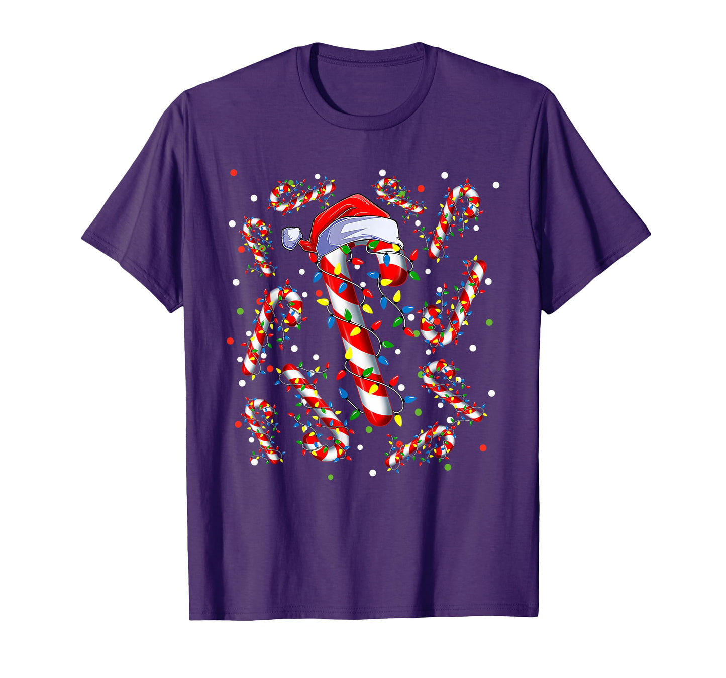 Candy Cane Santa Hat Christmas Xmas Lights Red And White T-Shirt