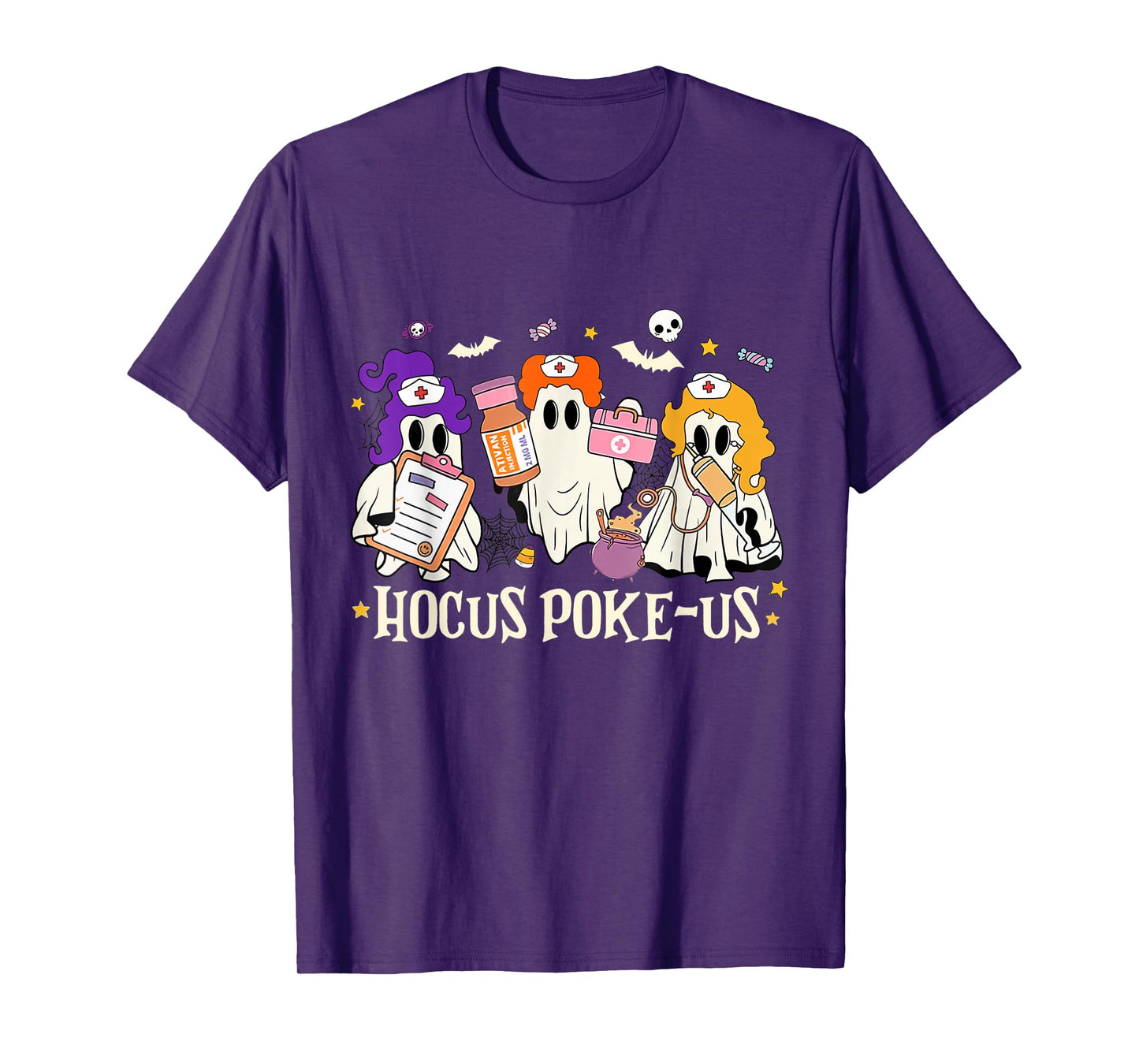 Halloween Ghost Nurse Hocus Poke Us Costume Scrub Top Women T-Shirt