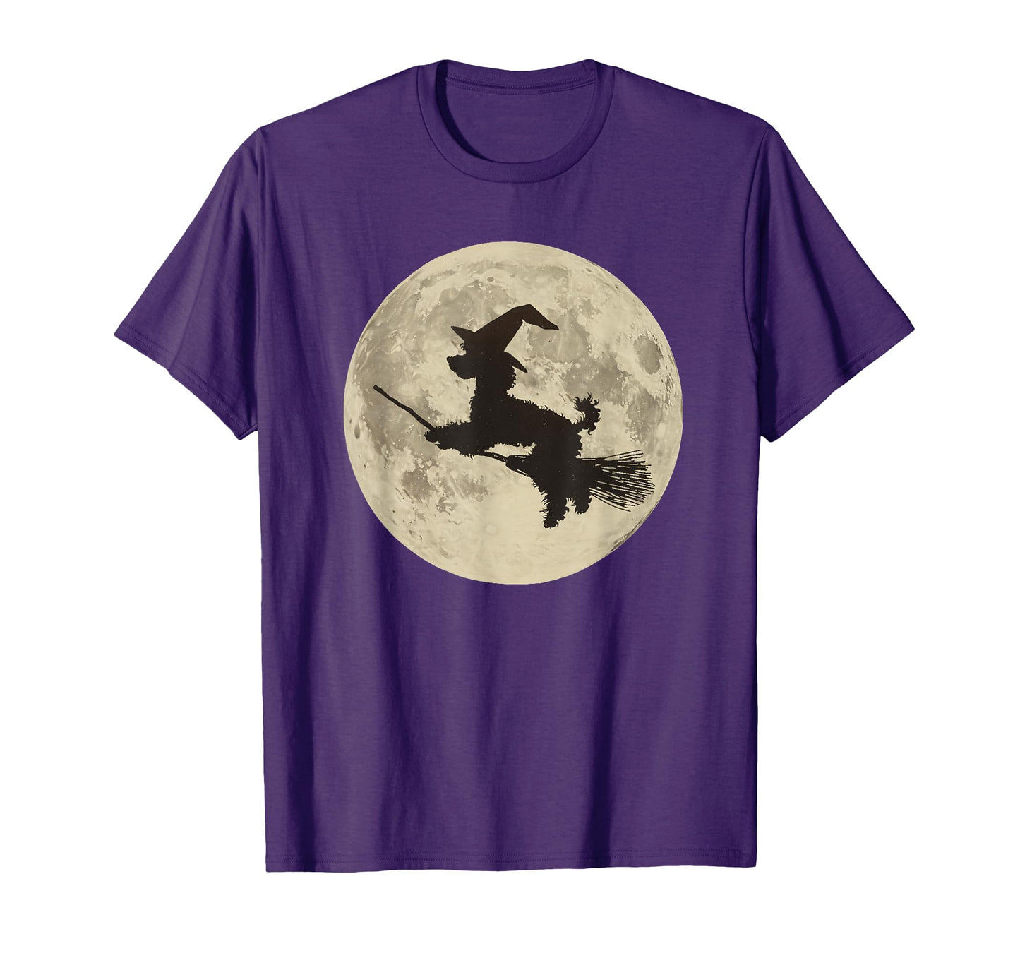 Poodle Halloween Moon Dog Witch on Broomstick Spooky Season T-Shirt