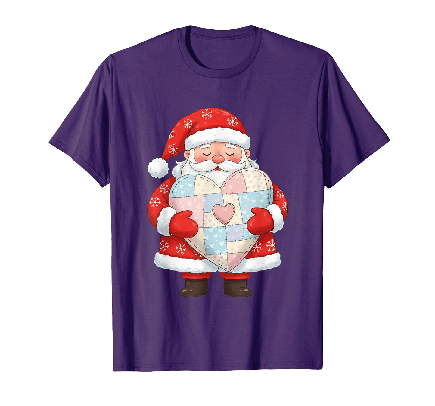 Santa Holding Patchwork Heart Christmas Love T-Shirt
