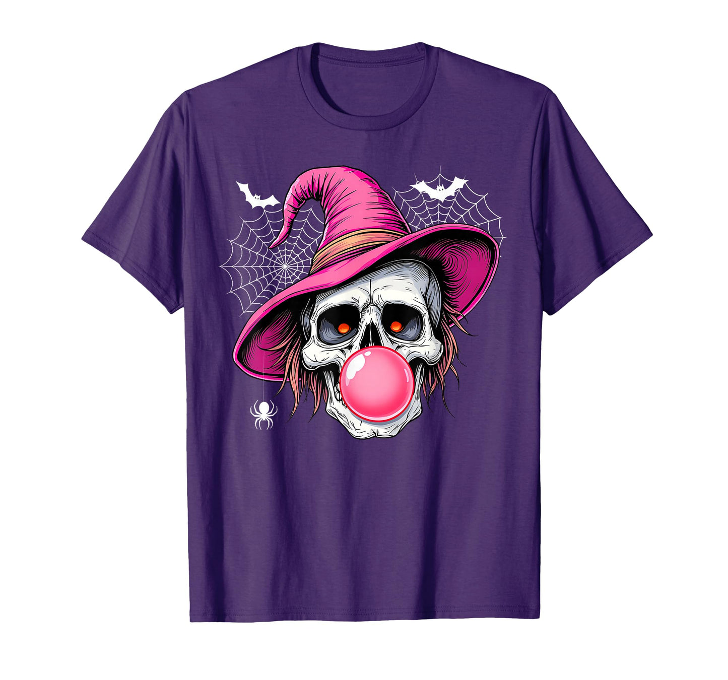 Funny Skeleton with Witch Hat Bubble Gum Retro Halloween T-Shirt