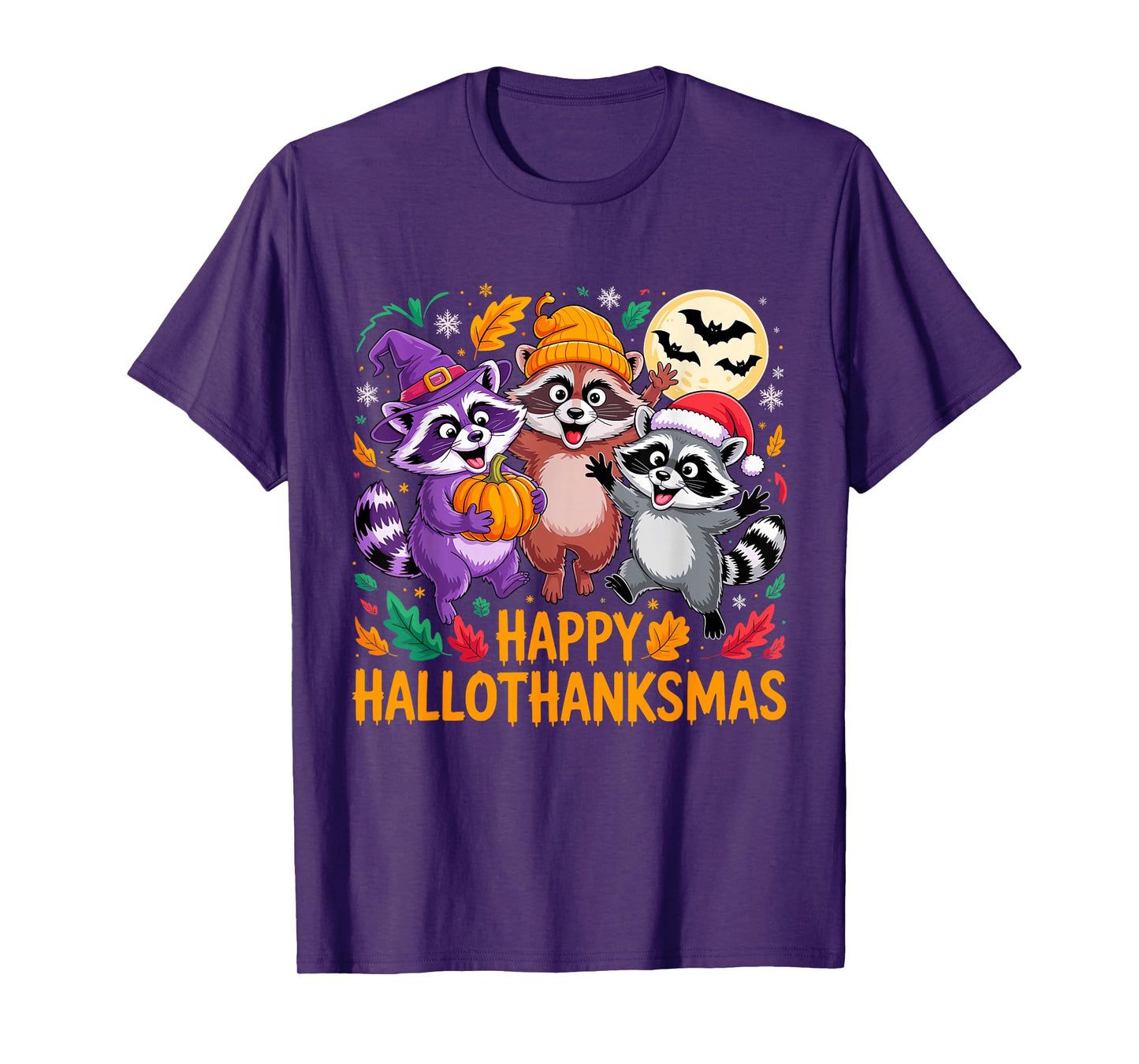 Happy Hallothanksmas Raccoon Trio Pumpkin T-Shirt