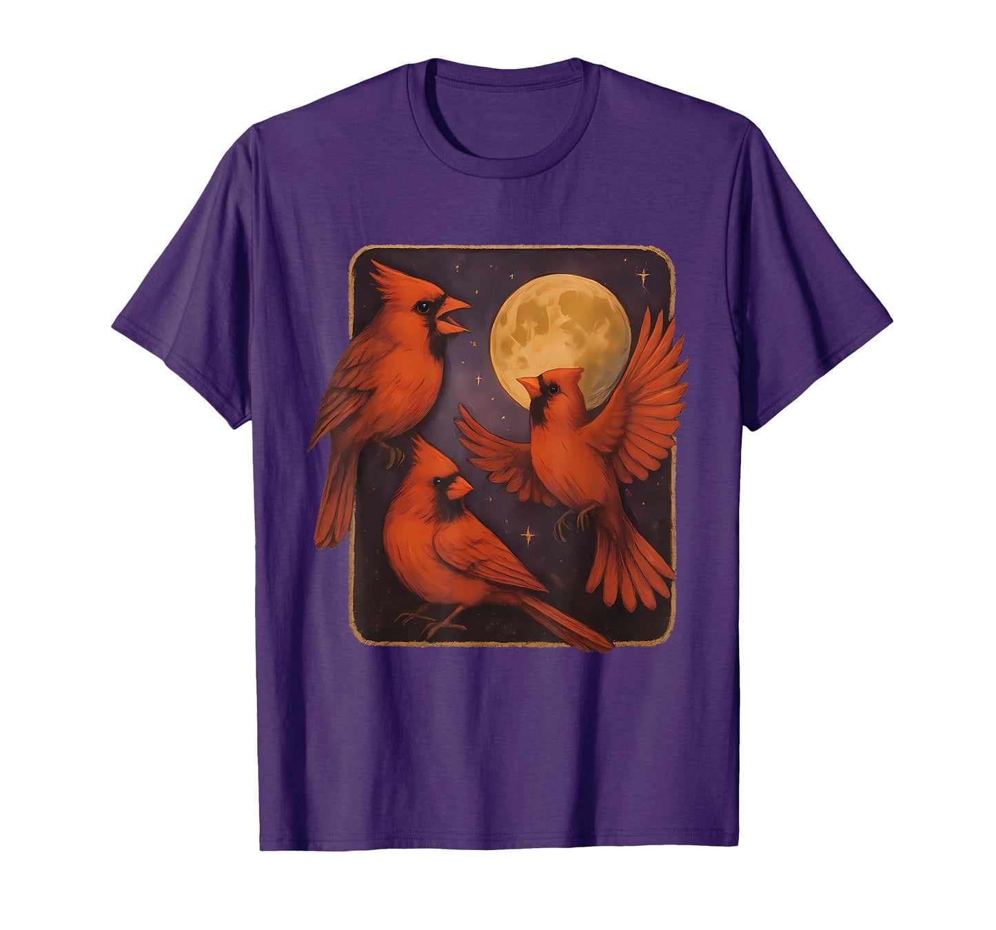 Vintage 3 Red Cardinal Bird Howling at The Moon Birdwatching T-Shirt