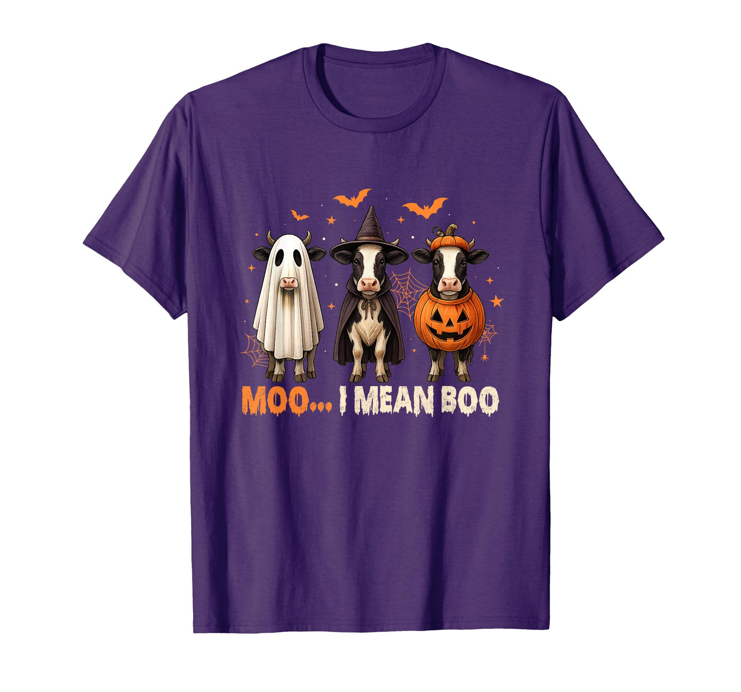 Funny Cow Ghost Witch Pumpkin Moo I Mean Boo Halloween T-Shirt
