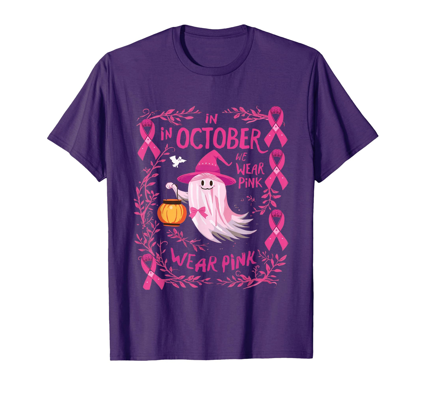 in October we wear Pink Ghost Halloween tee for Women T-Shirt