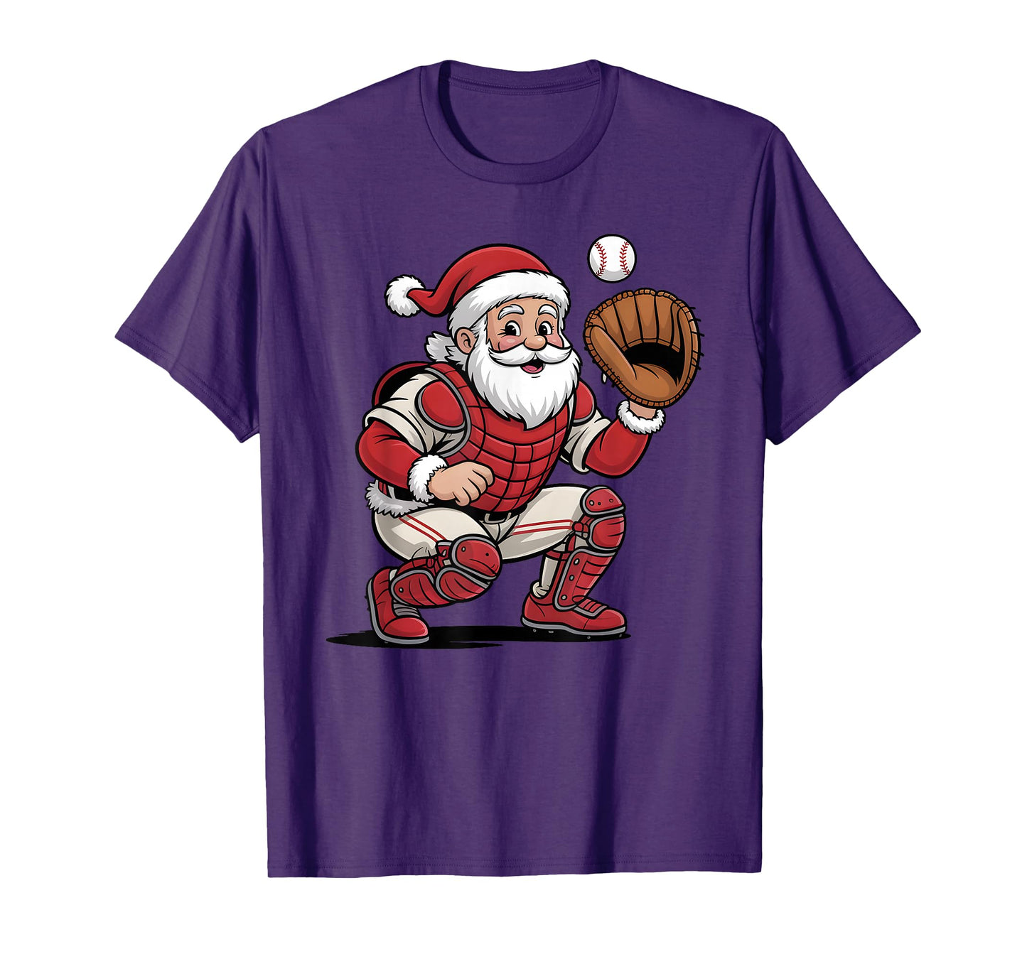 Santa Baseball Catcher Christmas Graphic Boys Kids Teens T-Shirt