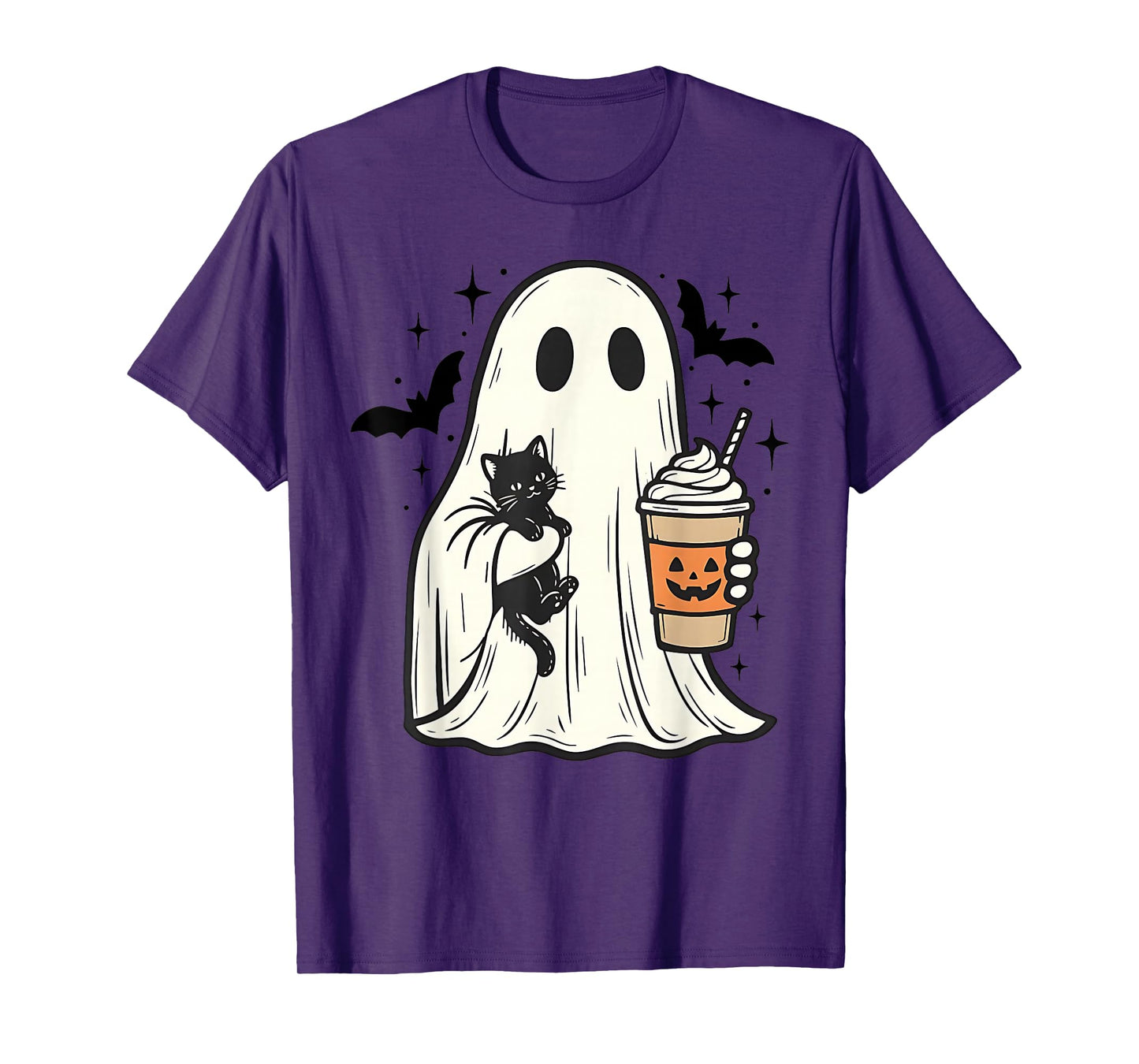Vintage Halloween Ghost Holding Black Cat Fall Coffee T-Shirt