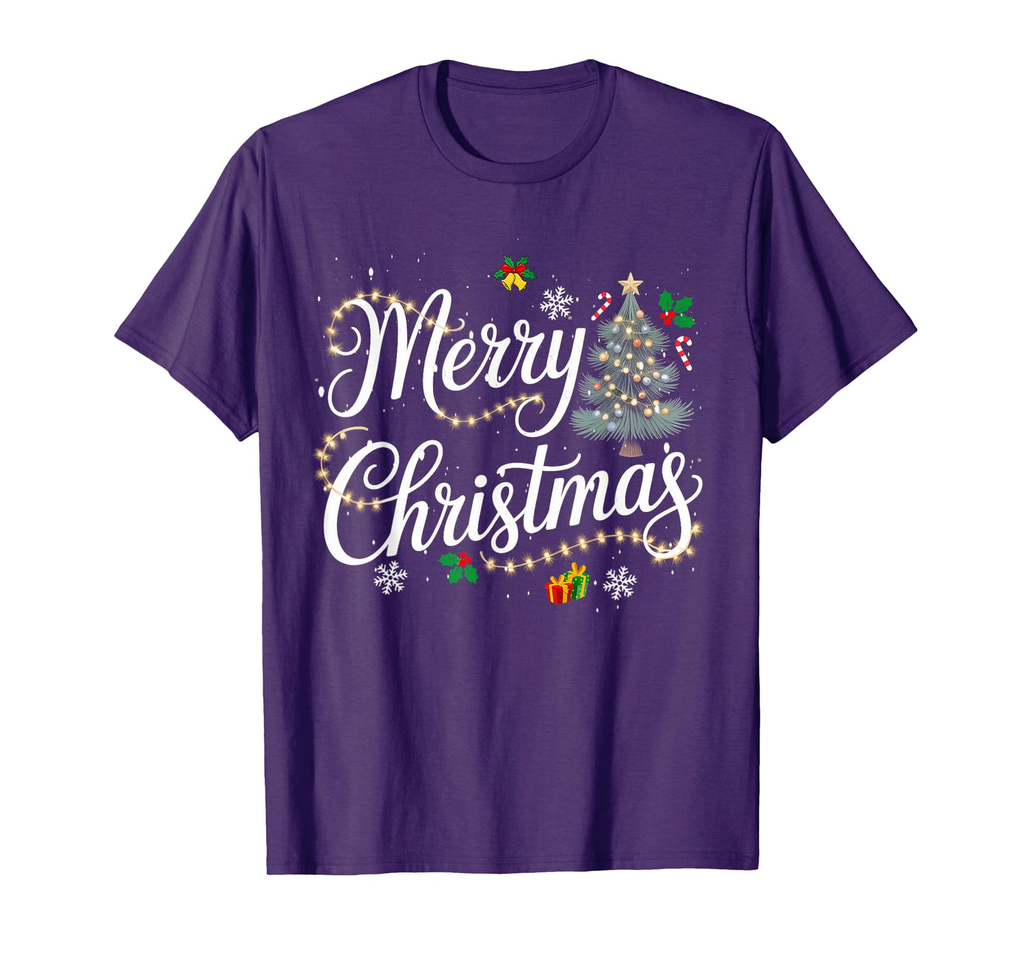 Merry Christmas Lights Red Santa Hat Xmas Men Women Kid T-Shirt
