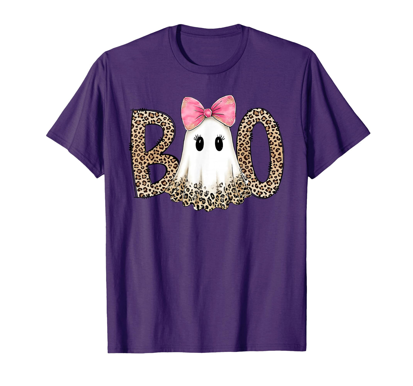 Leopard Ghost Boo Funny Coquette Bow Halloween Girl Women T-Shirt