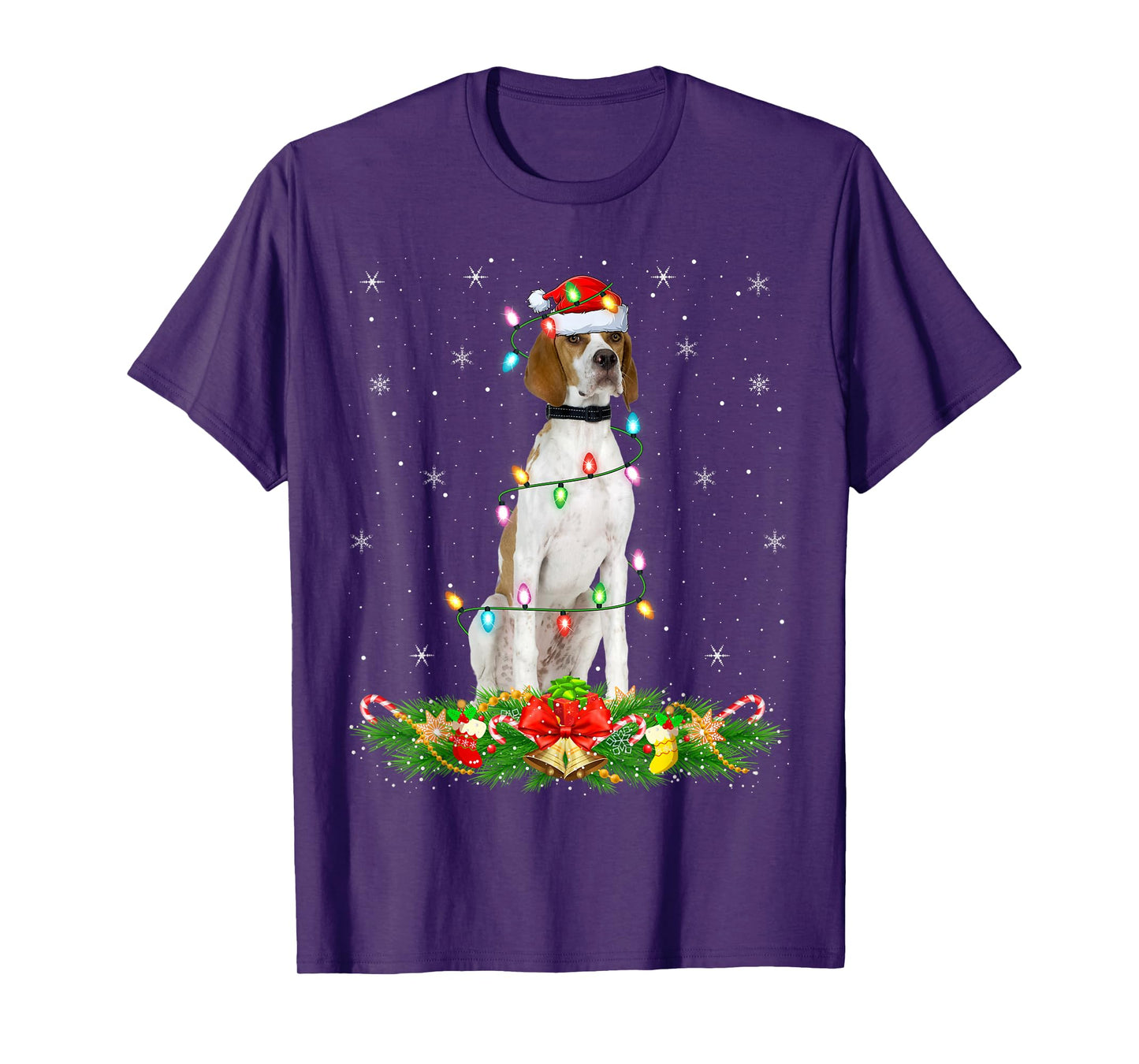 English Pointer Dog Christmas Lights Funny Santa Hat Xmas T-Shirt