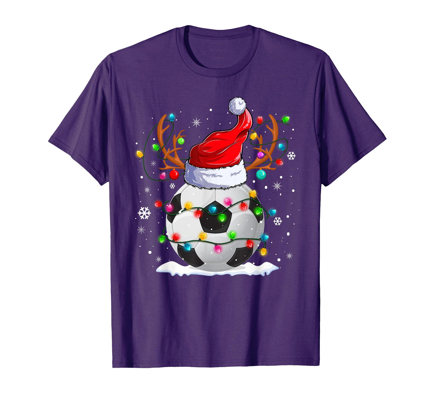 Soccer Santa Hat Reindeer Christmas Lights Funny Xmas T-Shirt