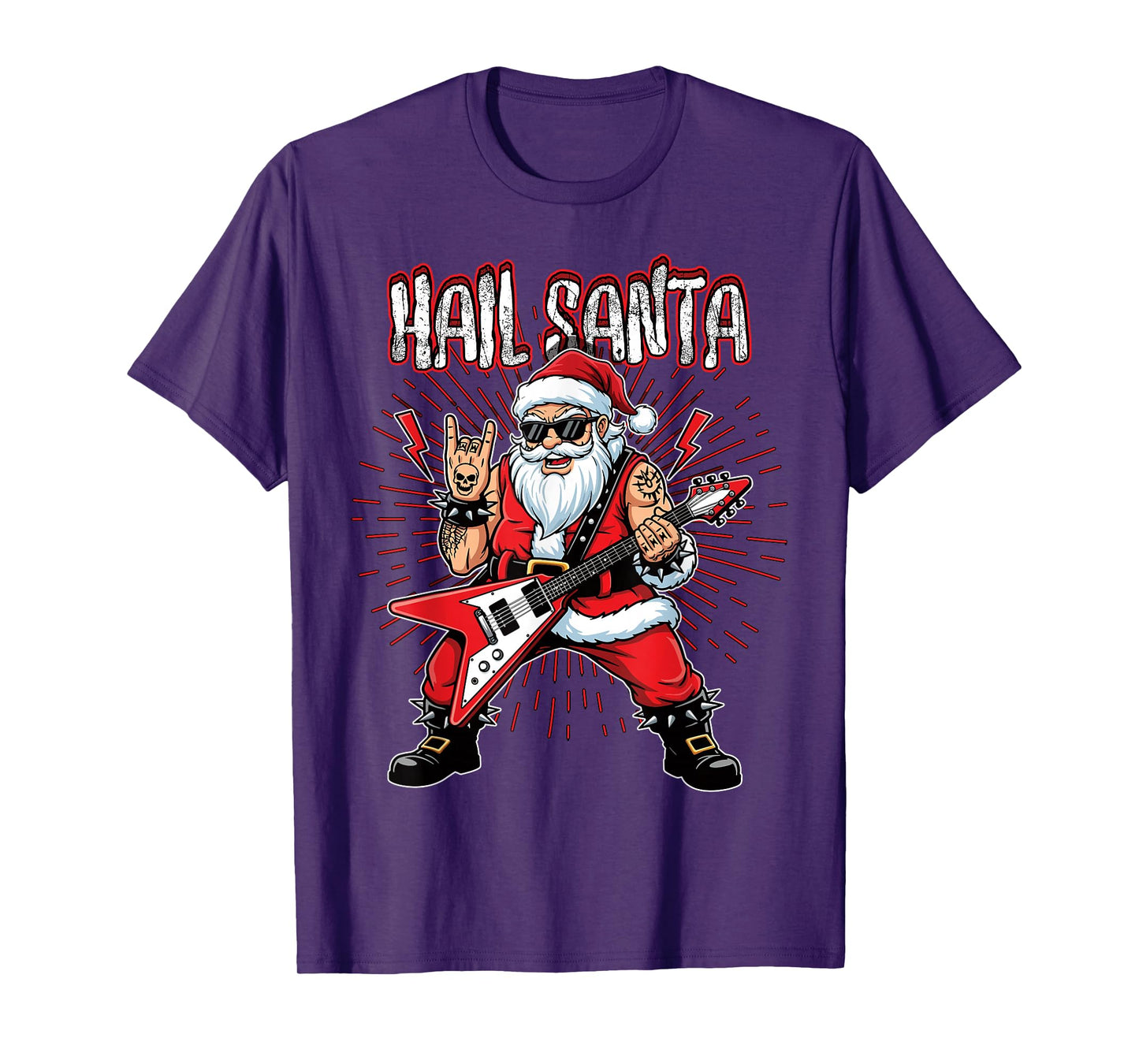 Hail Santa Death Metal Pagan Solstic Santa Guitar Rocker T-Shirt