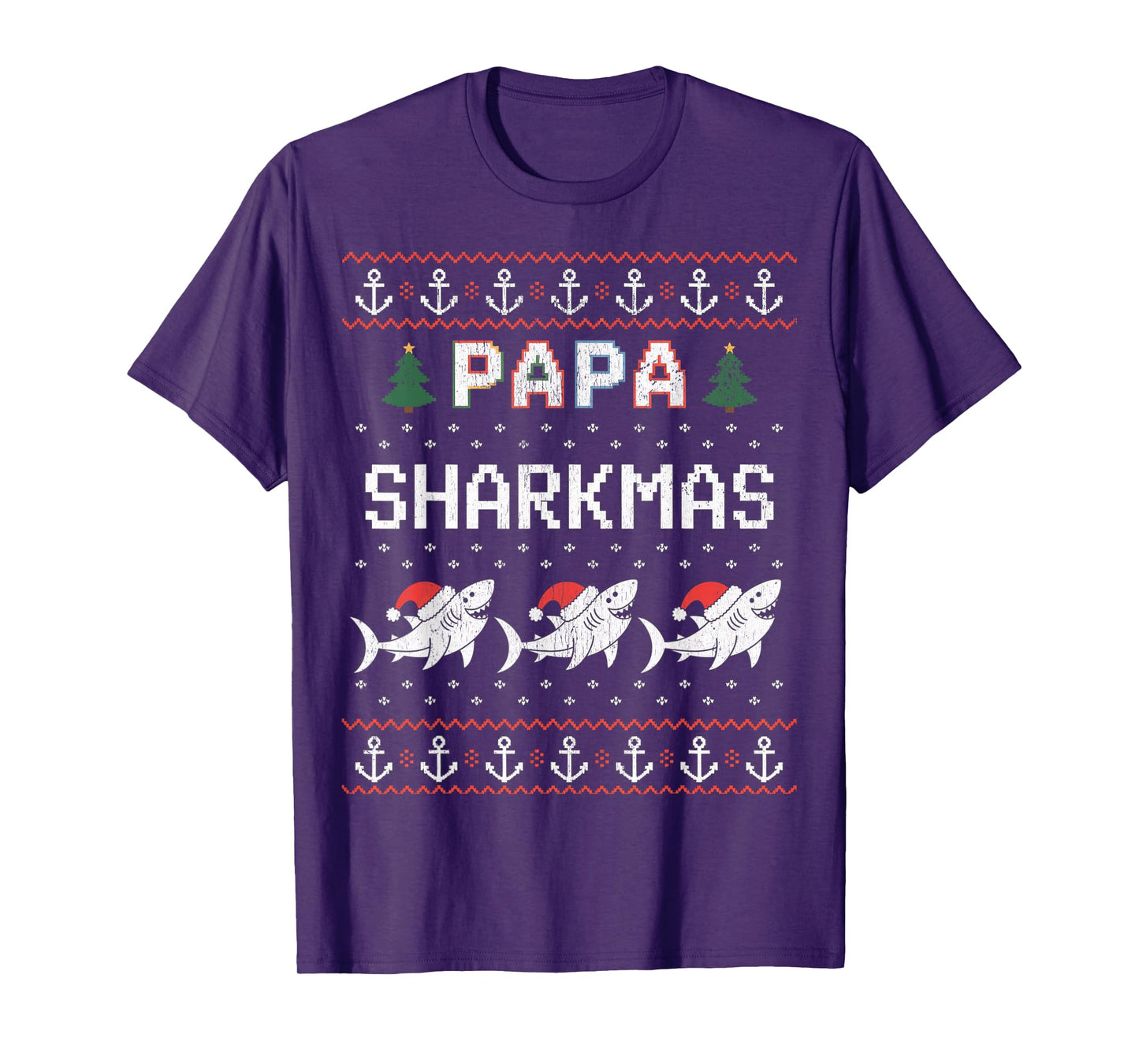 Papa Sharkmas Funny Shark Santa Hat Ugly Christmas Sweater T-Shirt