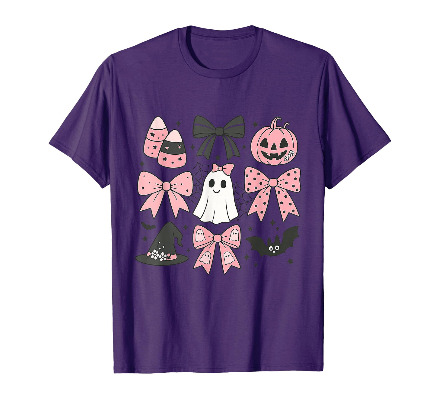 Cute Pink Halloween Ghost Pumpkin Bow Design T-Shirt