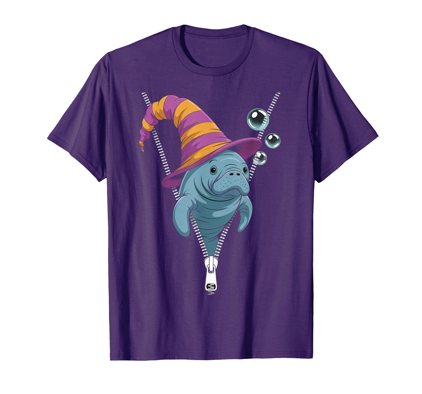 Funny Manatee Peeking Out Zipper Halloween Costume T-Shirt