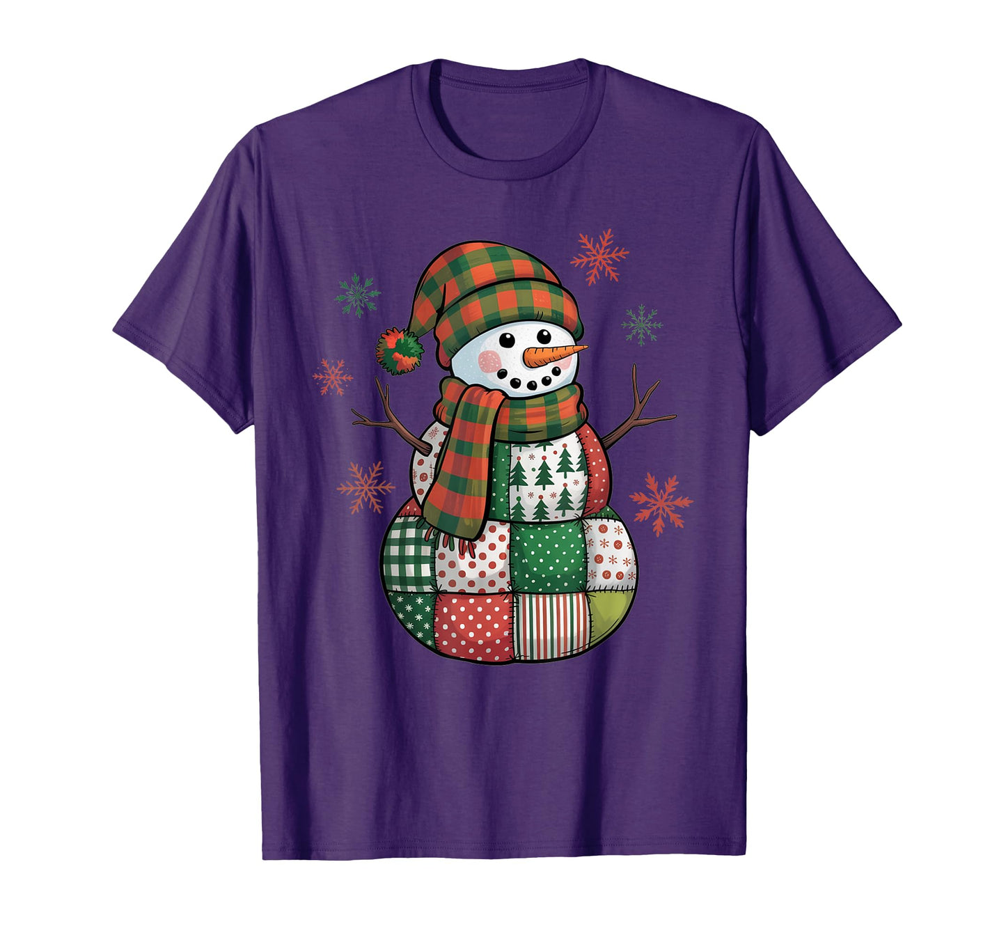 Patchwork Snowman Retro Funny Christmas Xmas Snowman Holiday T-Shirt