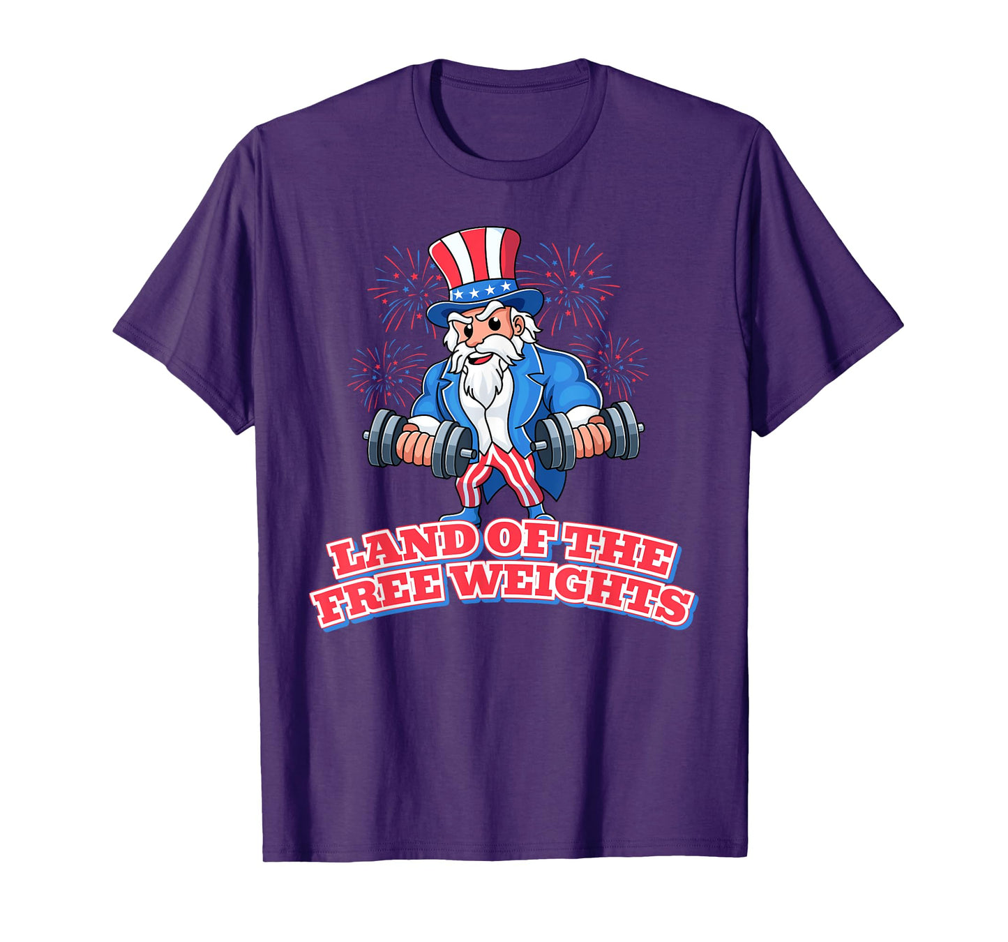Land of the Free Weights July 4th Gym Workout Lifting Funny T-Shirt