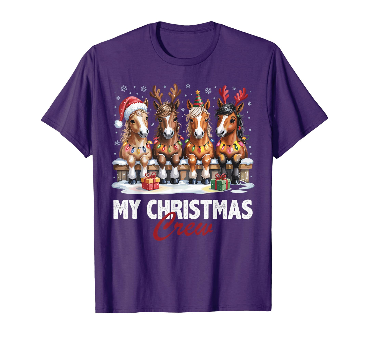 Horse Christmas Crew Cute Animal Lovers Funny Holiday Pajama T-Shirt