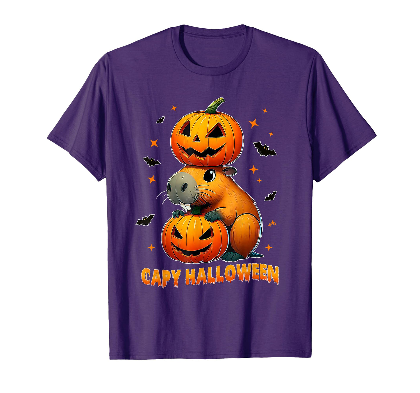 Capy Halloween Funny Cute Capybara Pumpkin Men Women Kids T-Shirt