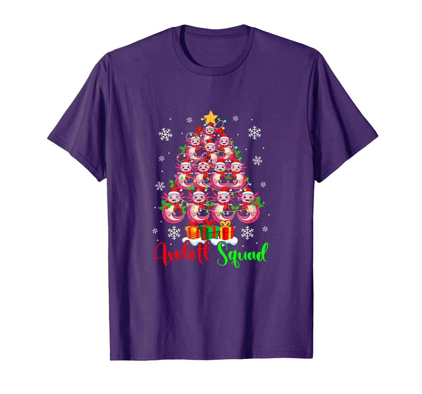 Axolotl Squad Group Santa Axolotls As Colorful Xmas Tree T-Shirt