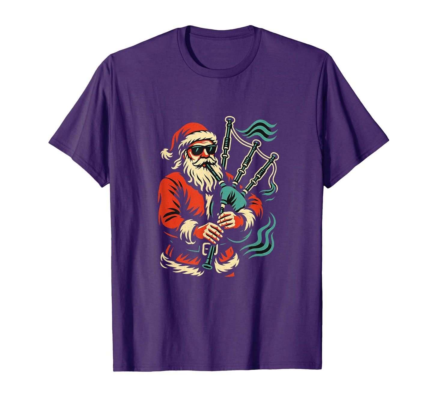 Cool Santa Playing Bagpipes Xmas Bagpiper Musician T-Shirt