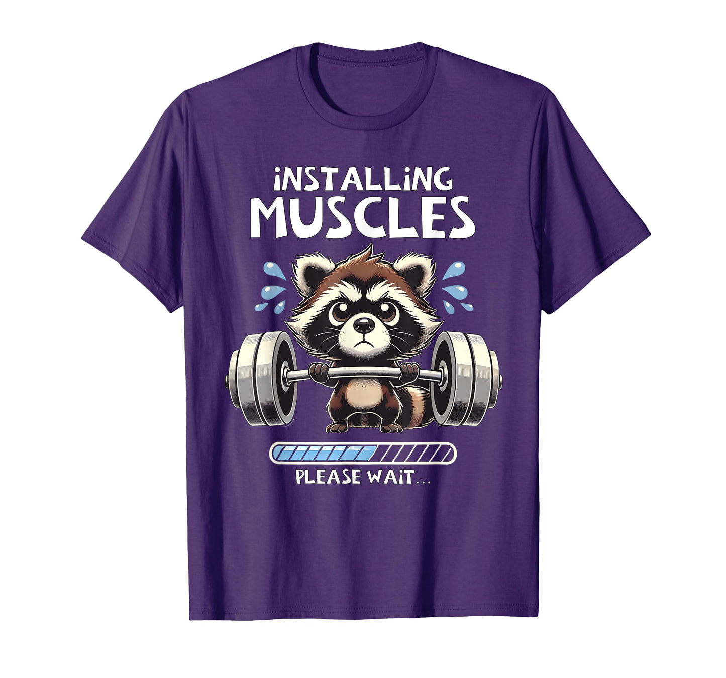 Funny Cute Raccoon Workout Gym Fitness Weightlifting T-Shirt