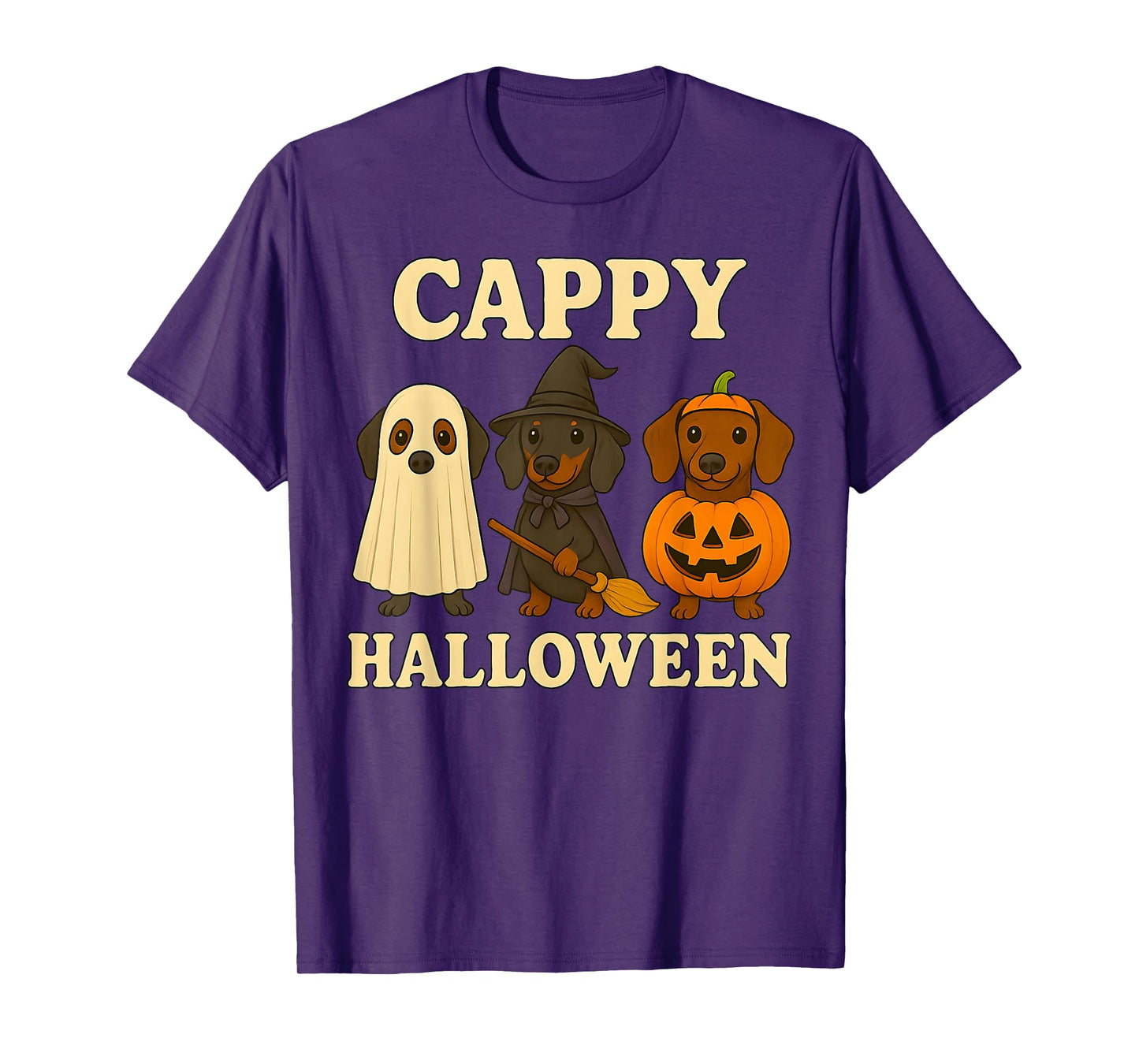 Cappy Halloween Funny Dachshund Dog Ghost Witch Pumpkin Tees T-Shirt