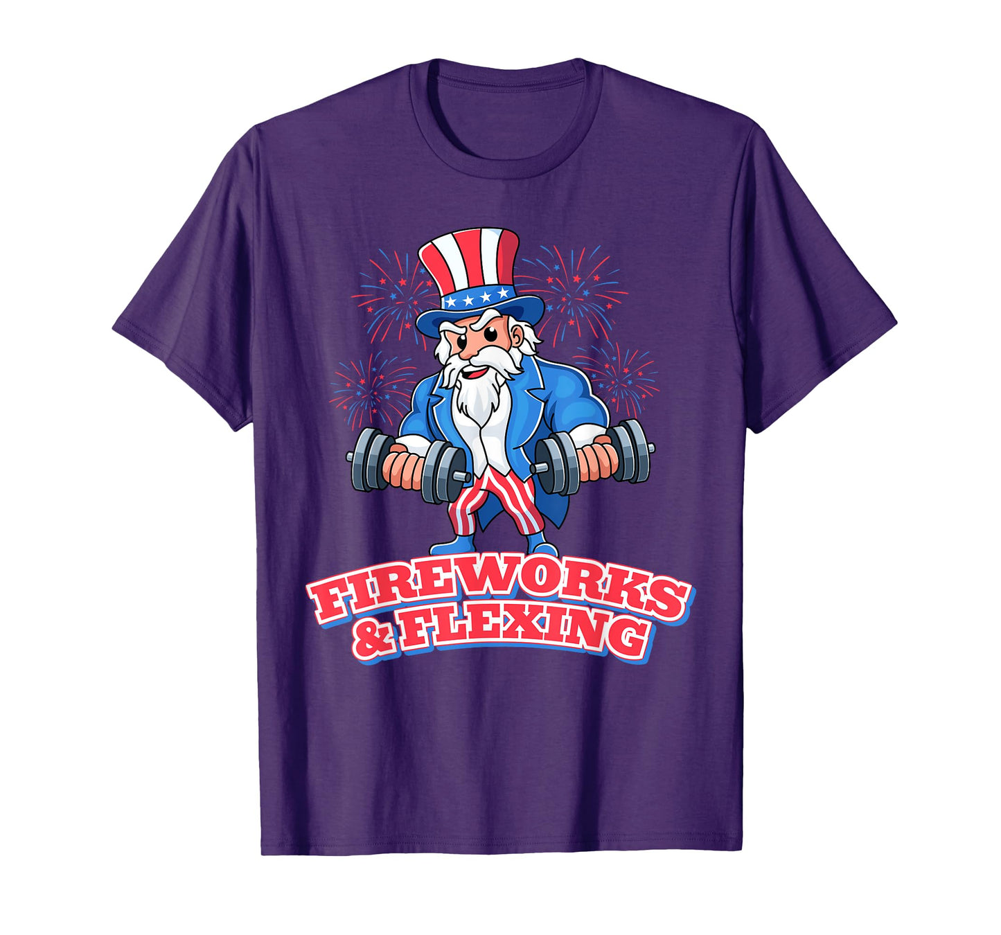 Fireworks & Flexing July 4th Gym Workout Lifting Pun Funny T-Shirt
