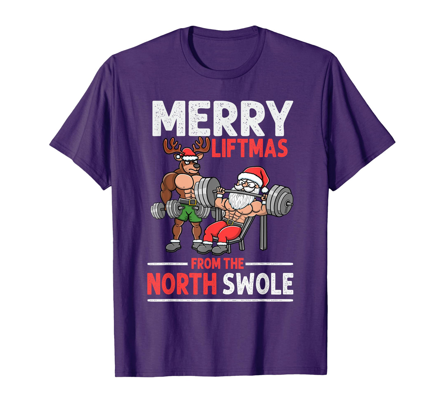 Merry Liftmas from North Swole Muscle Santa Weightlifting T-Shirt