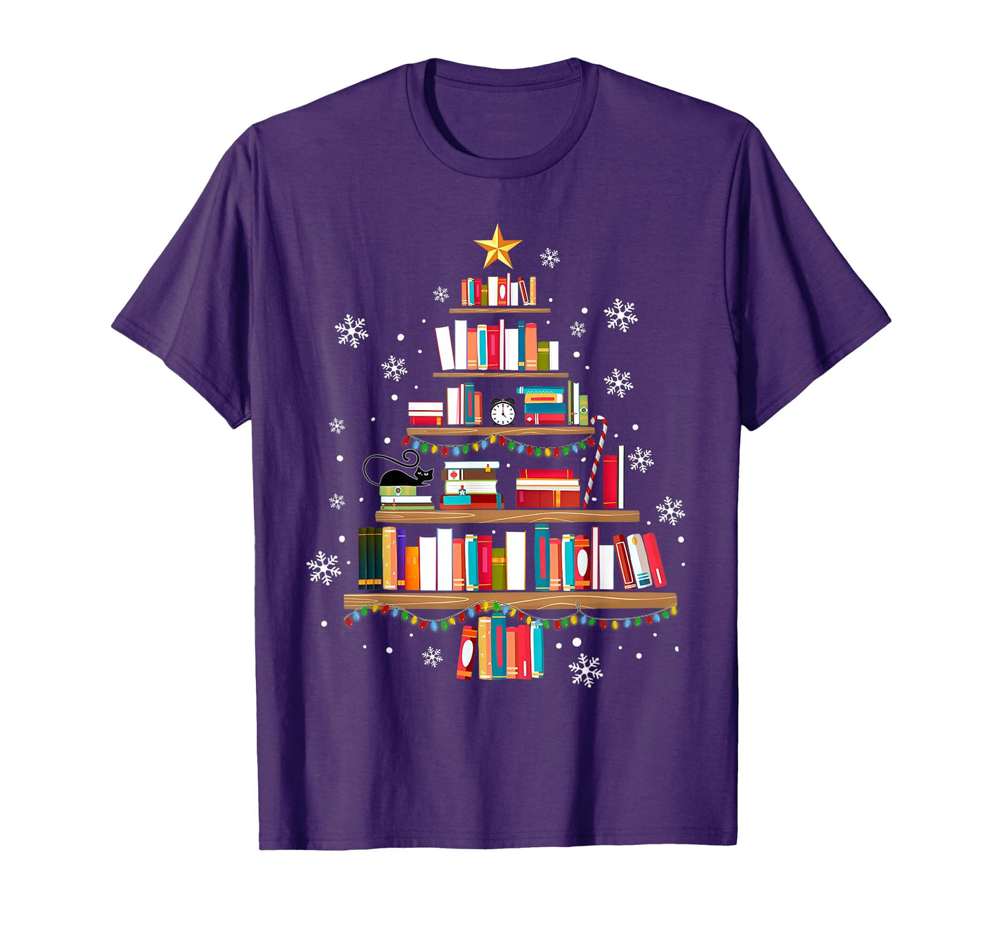 Library Books Christmas Tree Teacher Funny Xmas Snowflake T-Shirt