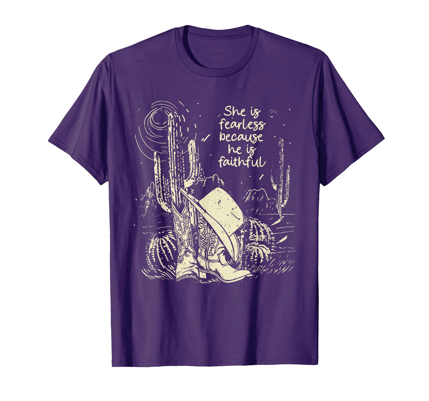 She Is Fearless Because He Is Faithful Boot Cowgirl T-Shirt