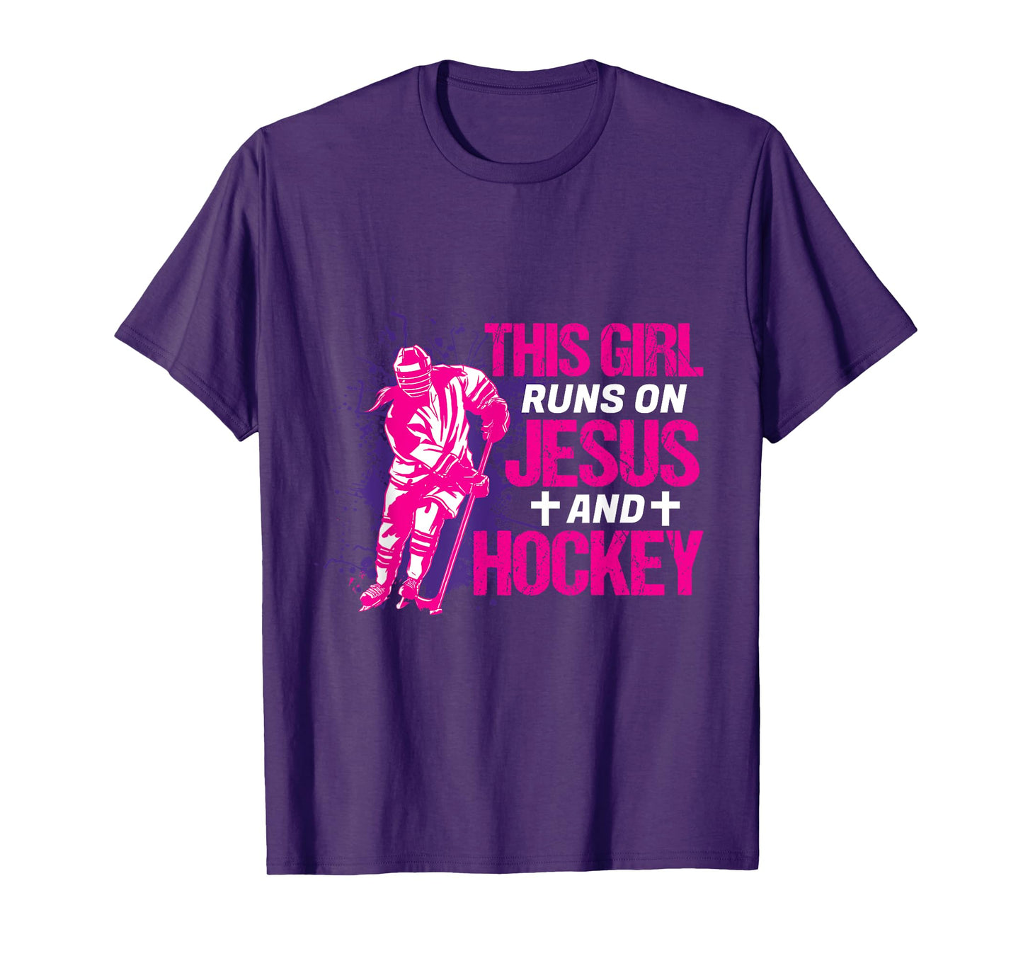 This Girl Runs On Jesus And Hockey I Hockey Player T-Shirt