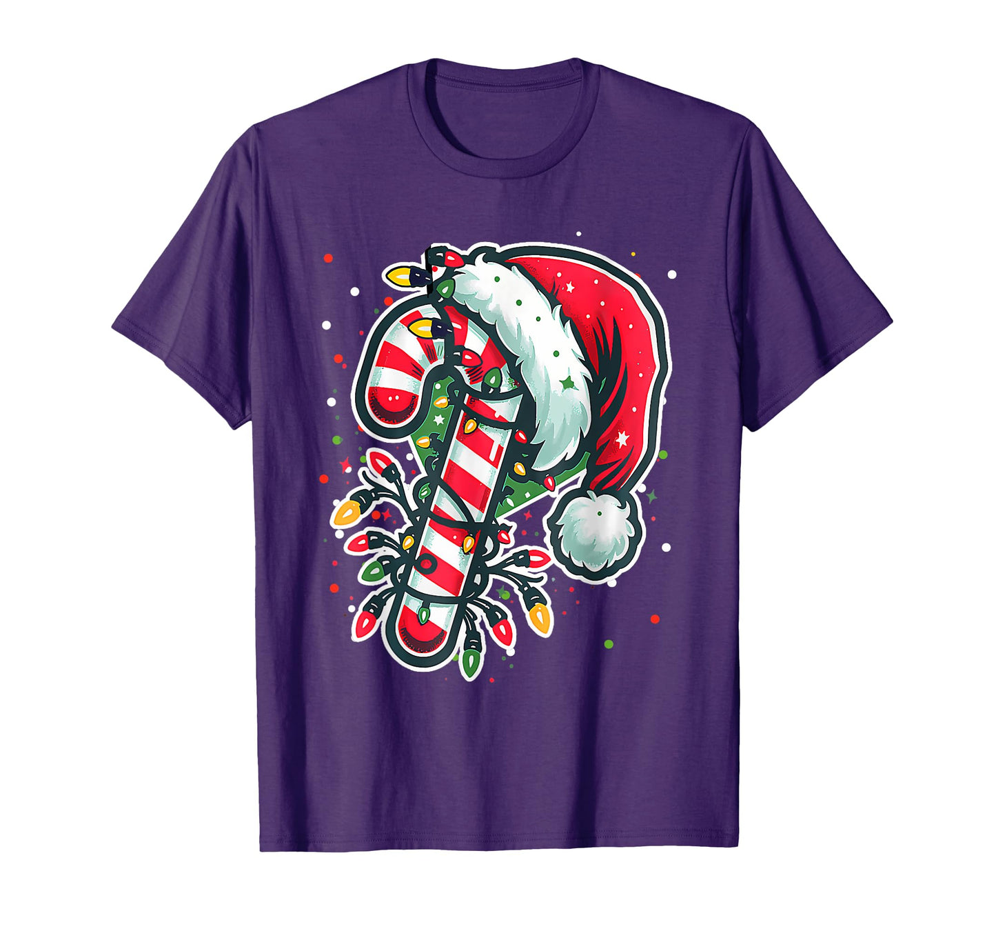 Red And White Candy Cane Santa Christmas Funny Xmas Lights T-Shirt