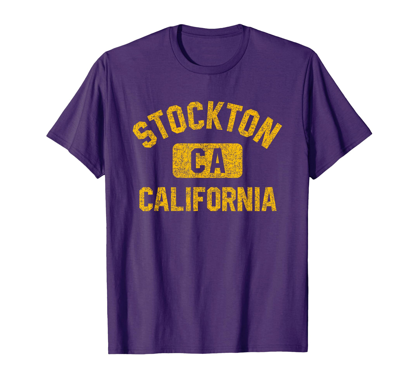 Stockton California Gym Style Distressed Amber Print T-Shirt