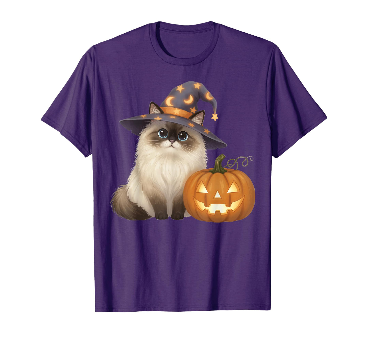 Ragdoll Cat Mom Halloween Witch with Pumpkin Cute Fall T-Shirt