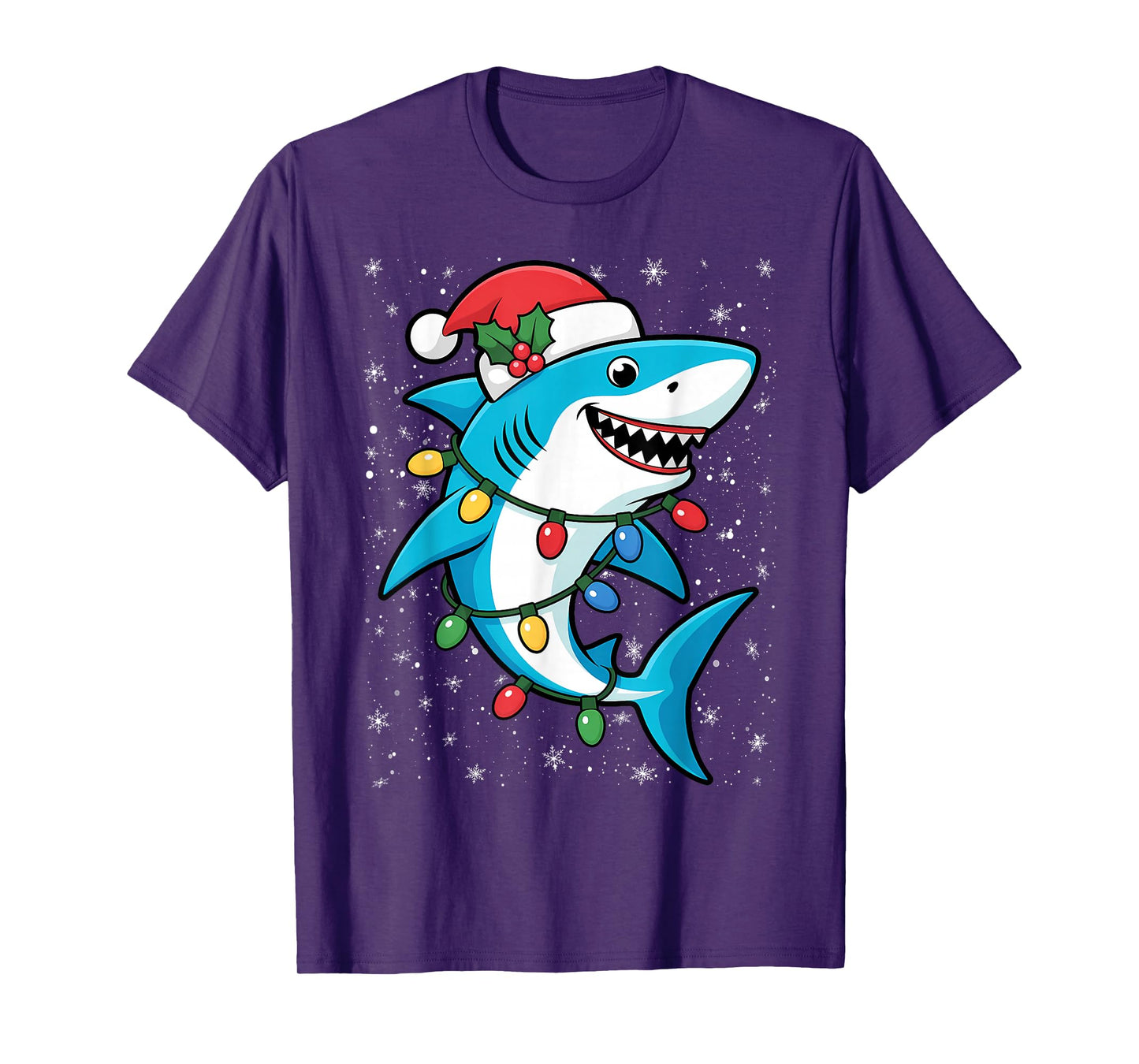 Shark Tangled Up in Christmas Lights Santa T-Shirt