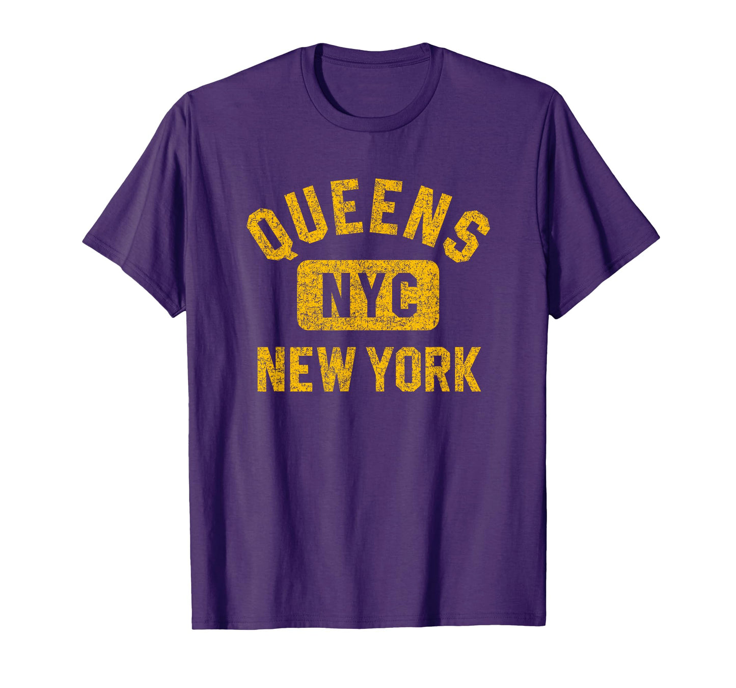 Queens NYC New York Gym Style Distressed Amber Print T-Shirt