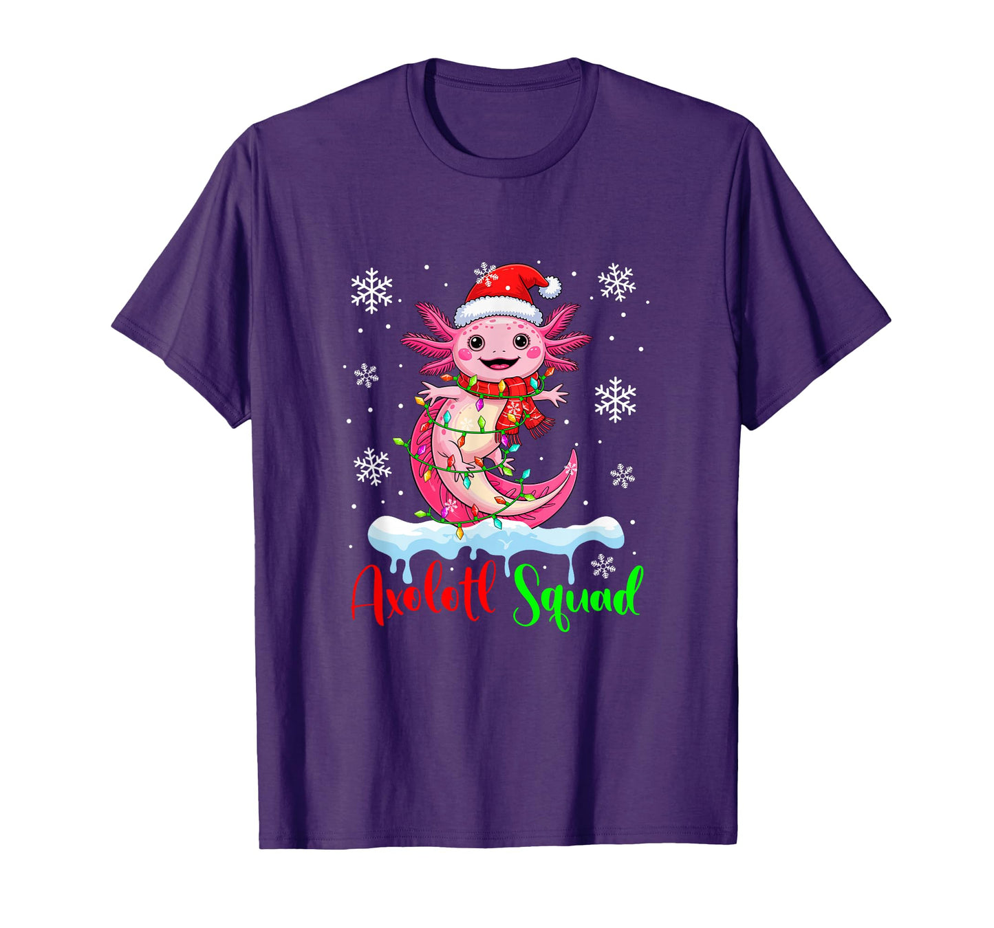 Axolotl Squad Santa Axolotl Colorful Xmas Lights Family Kids T-Shirt