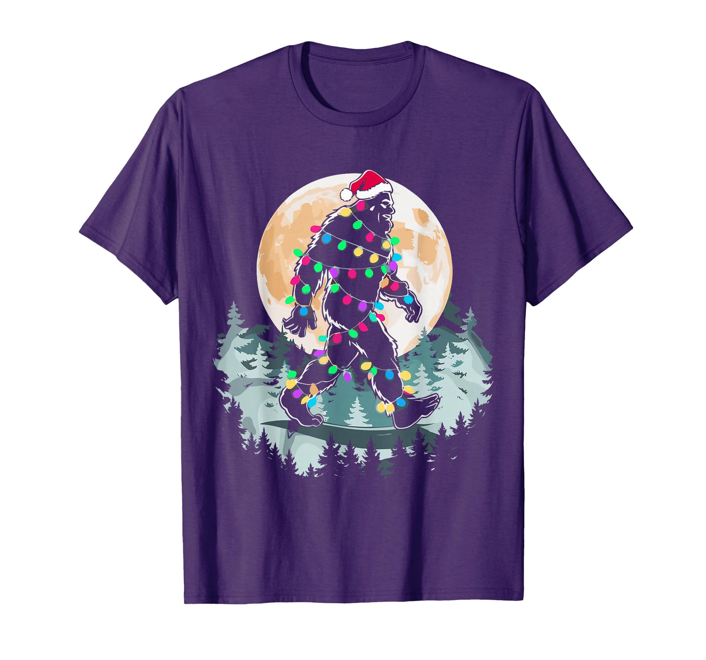 Santa Bigfoot Christmas Lights Funny Sasquatch Believe Xmas T-Shirt