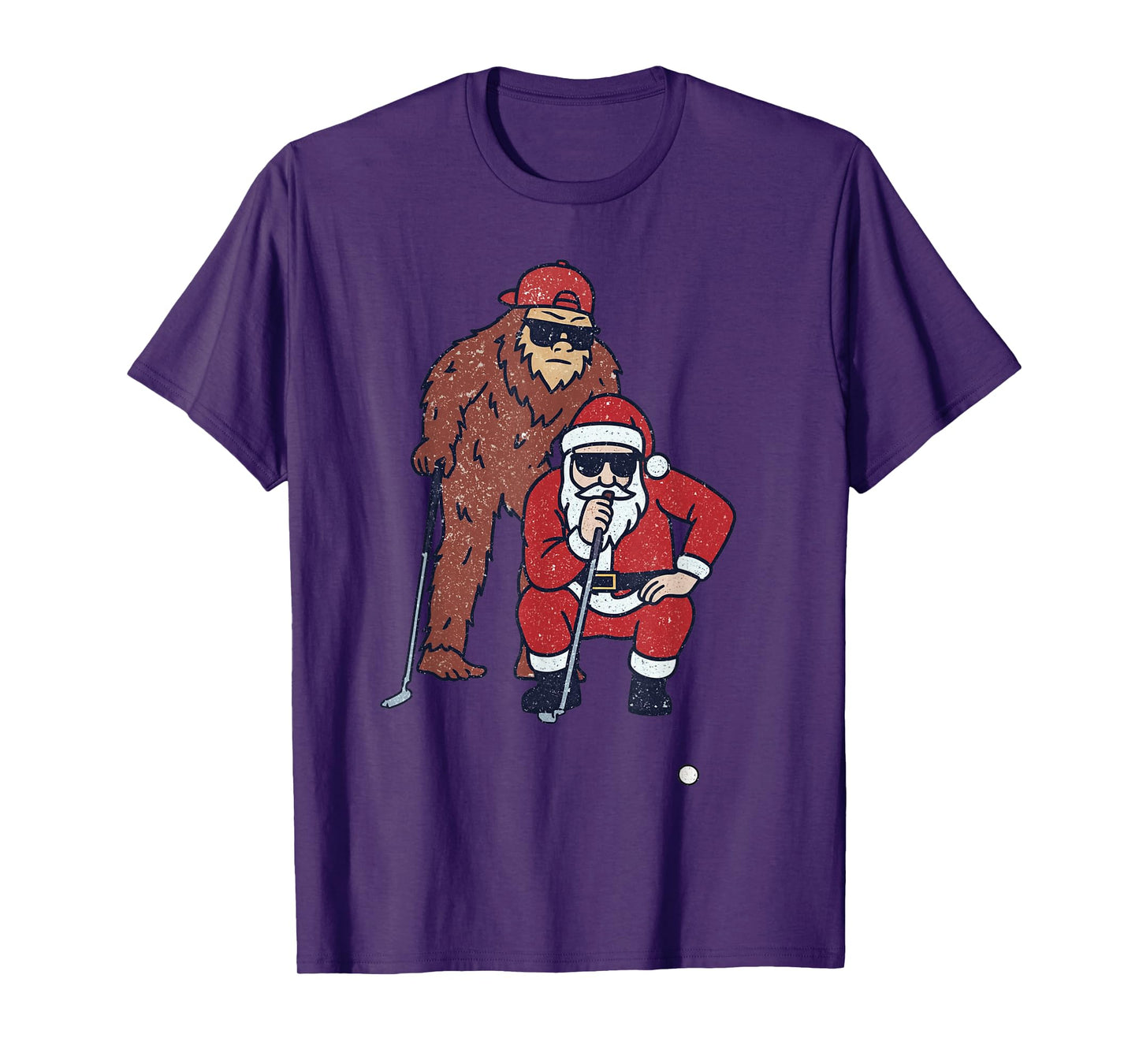 Santa Sasquatch Playing Golf Christmas Vintage Funny Xmas T-Shirt
