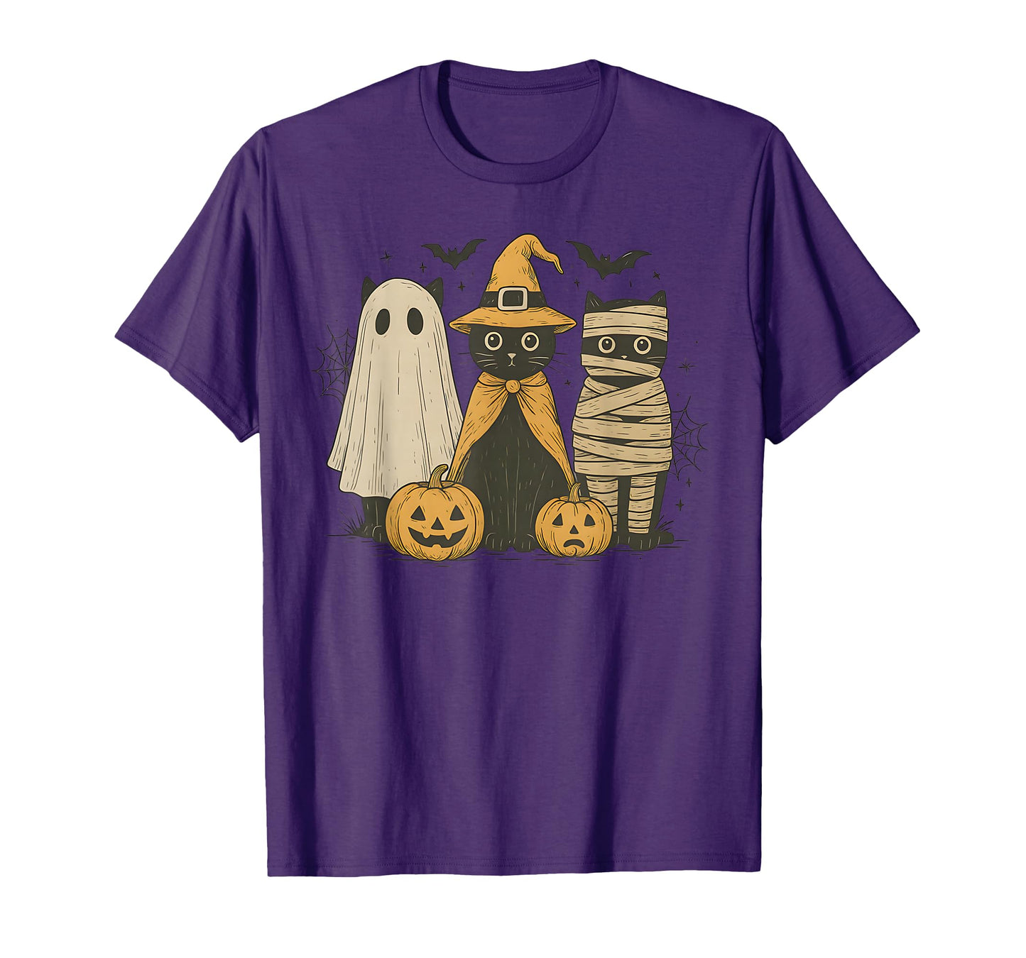 Black Cat Witch Ghost Scary Halloween Pumpkin Men Kids Gifts T-Shirt
