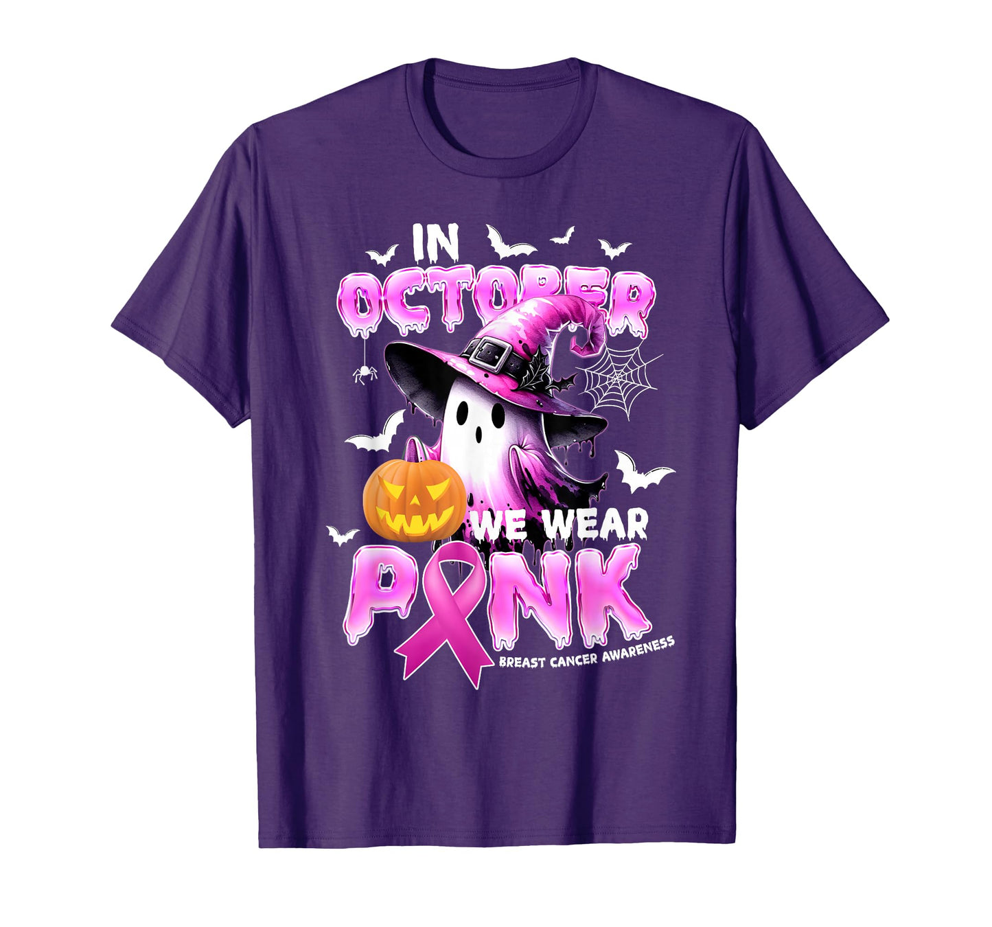 in October We Wear Pink Shirt Ghost Breast Cancer Awareness T-Shirt